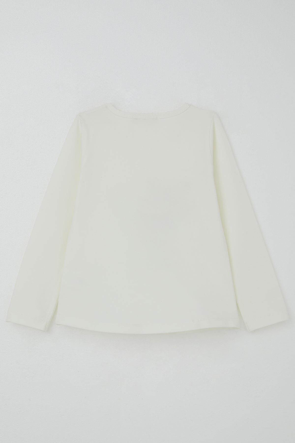 Breeze Kız Çocuk Taytlı Takım Pullu Kedicik Baskılı Nakışlı Ekru (1.5-5 Yaş)