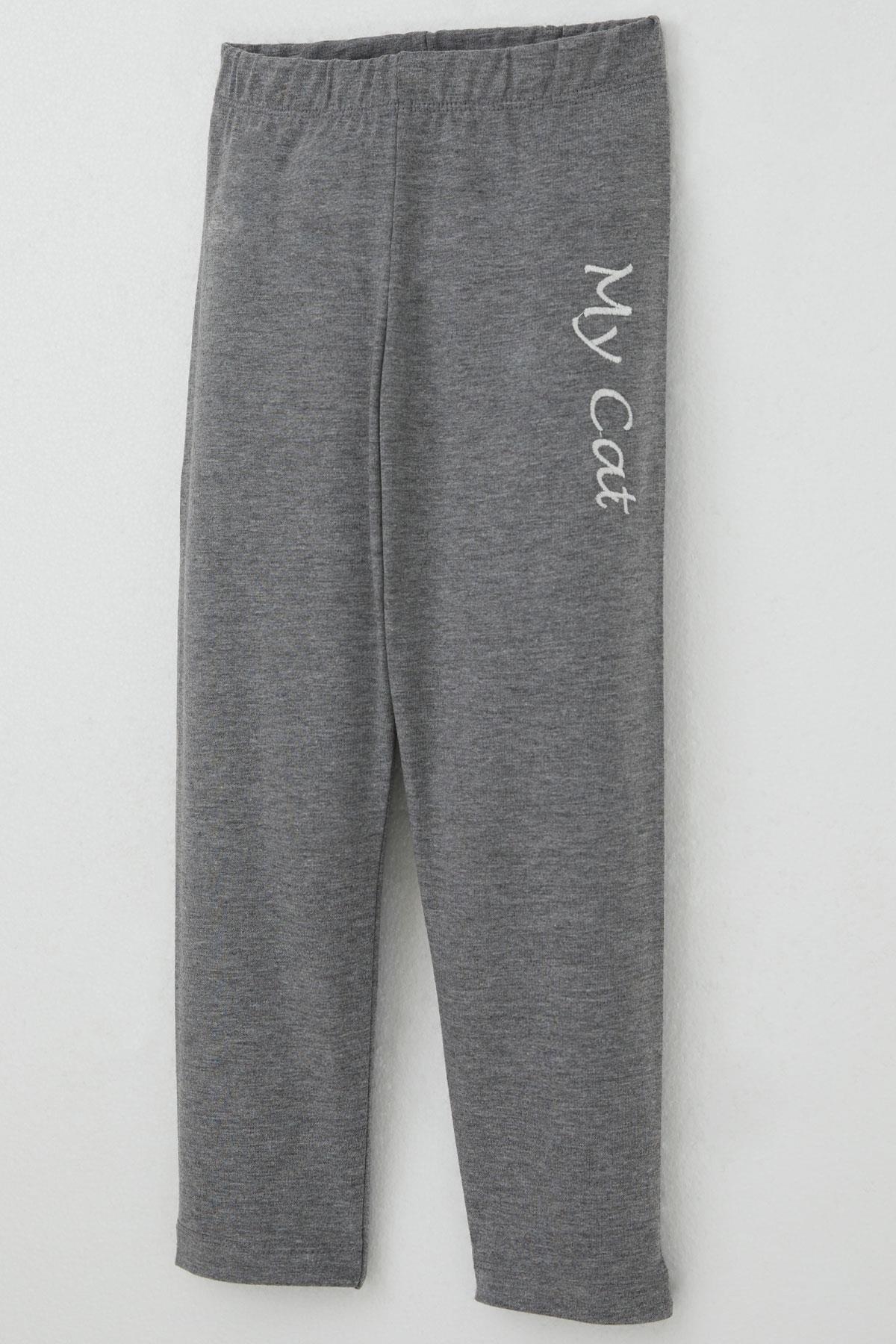 Breeze Kız Çocuk Taytlı Takım Pullu Kedicik Baskılı Nakışlı Ekru (1.5-5 Yaş)