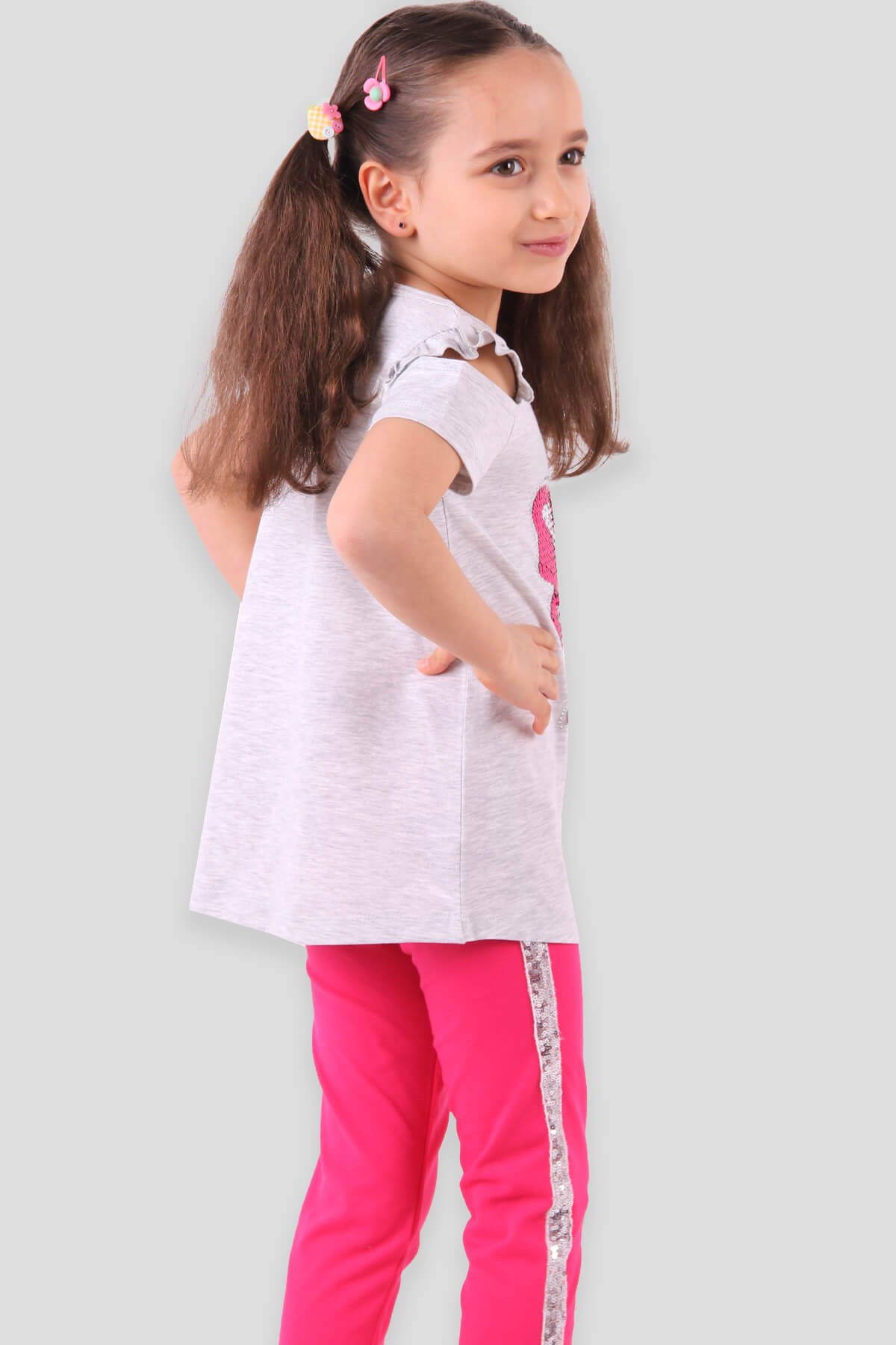 Breeze Kız Çocuk Taytlı Takım Pullu Kelebek Pullu Gri (4-9 Yaş)