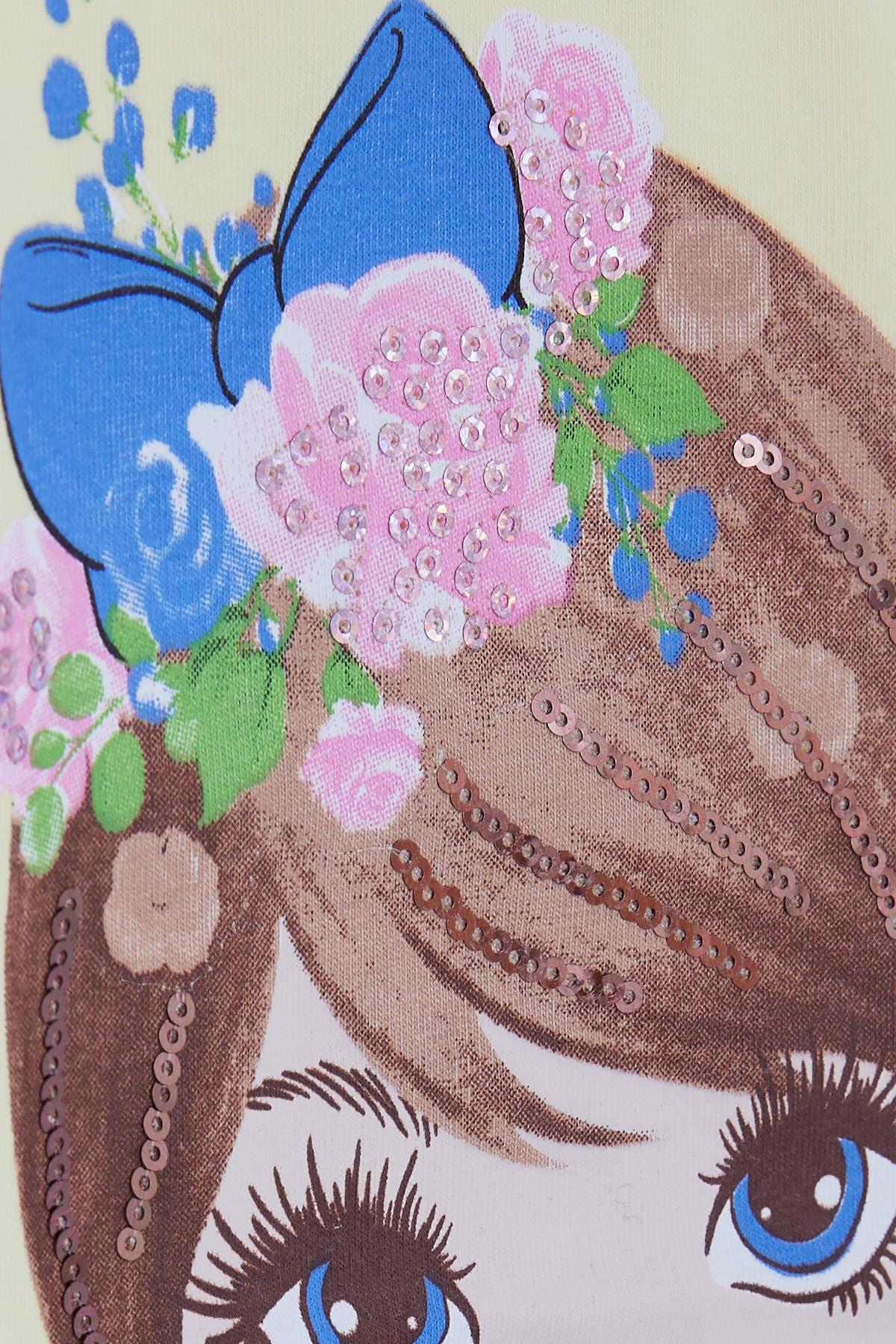 Breeze Kız Çocuk Taytlı Takım Pullu Kız Baskılı Sarı (3-8 Yaş)