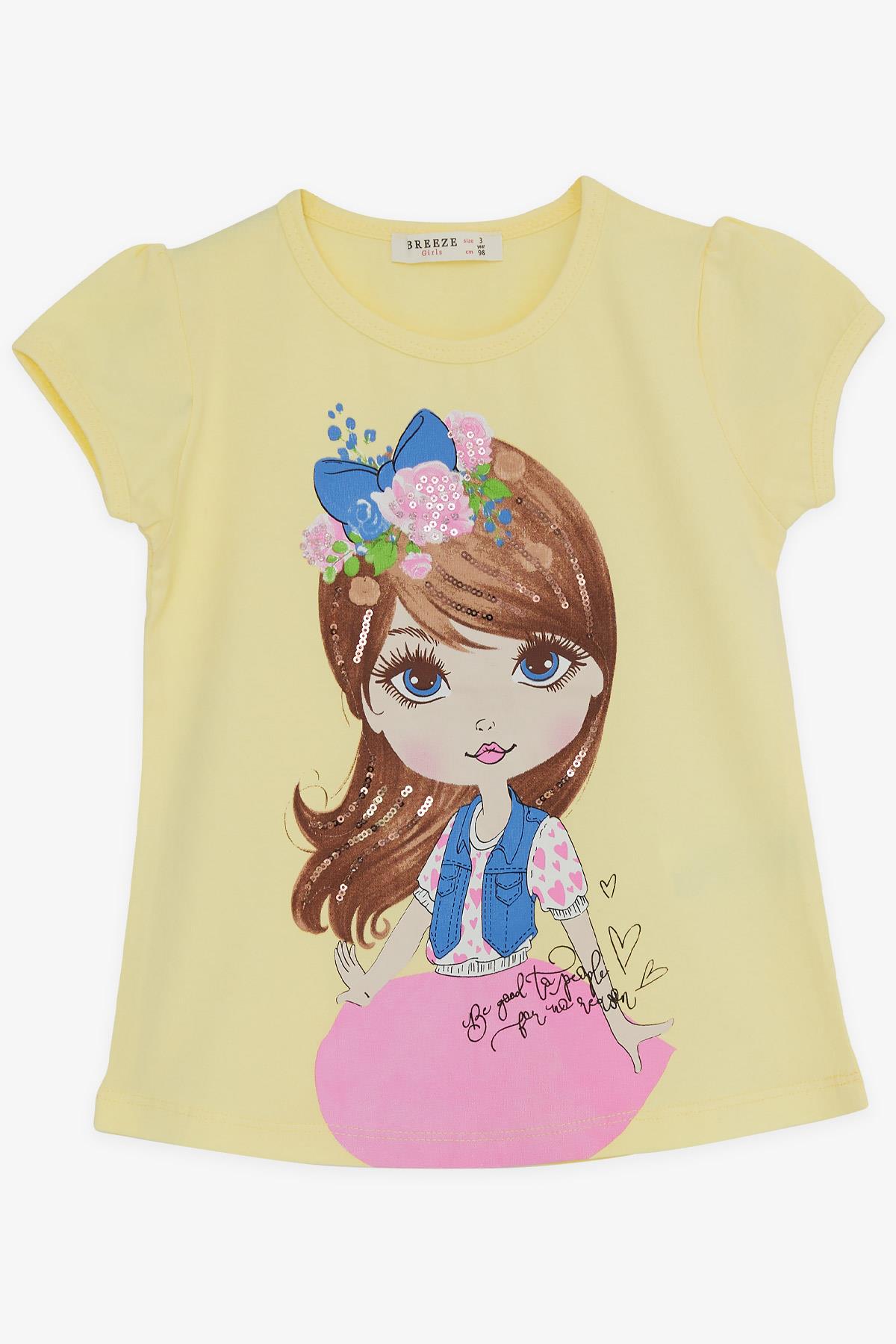 Breeze Kız Çocuk Taytlı Takım Pullu Kız Baskılı Sarı (3-8 Yaş)