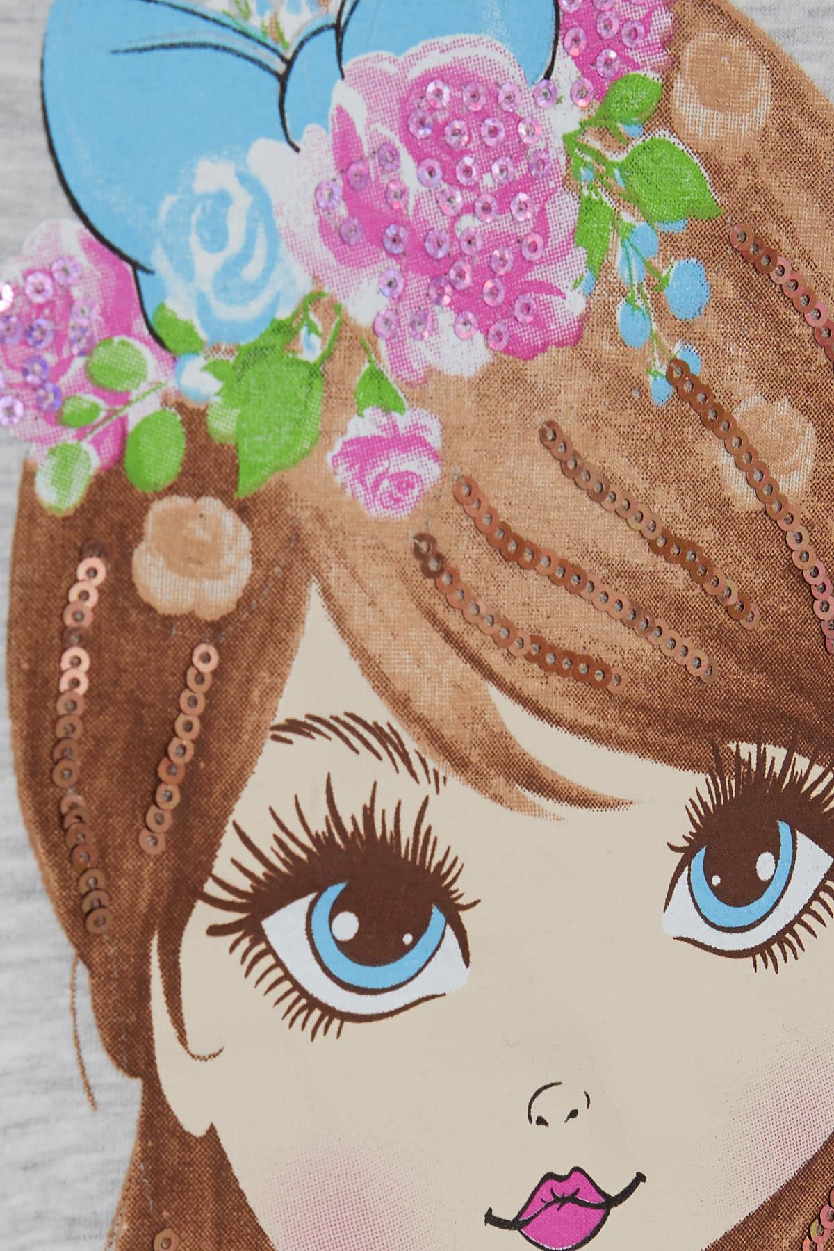 Breeze Kız Çocuk Taytlı Takım Pullu Kız Baskılı Açık Gri Melanj (3-8 Yaş)