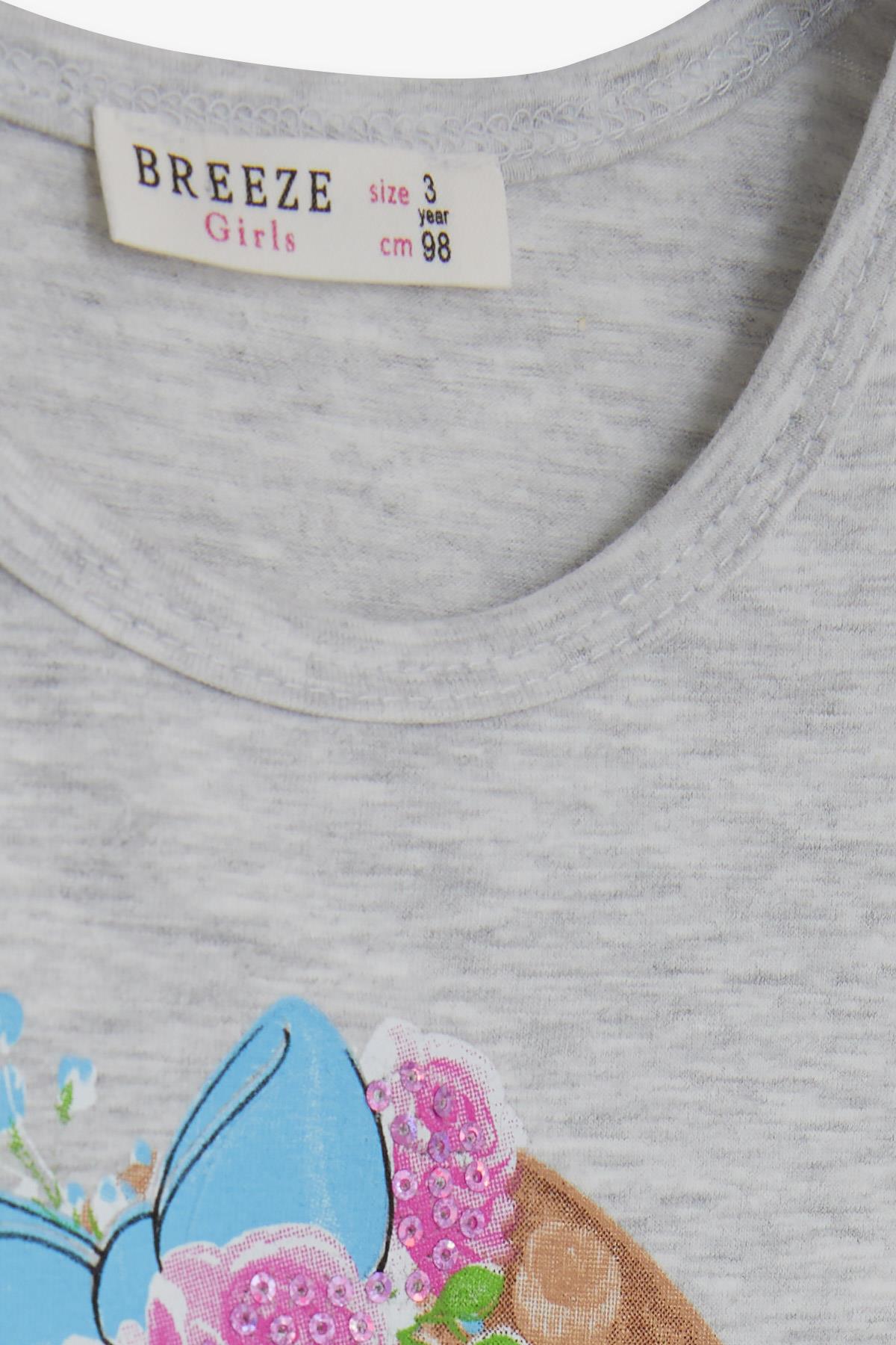 Breeze Kız Çocuk Taytlı Takım Pullu Kız Baskılı Açık Gri Melanj (3-8 Yaş)