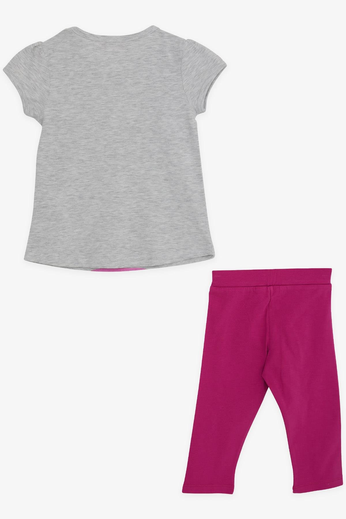 Breeze Kız Çocuk Taytlı Takım Pullu Kız Baskılı Açık Gri Melanj (3-8 Yaş)