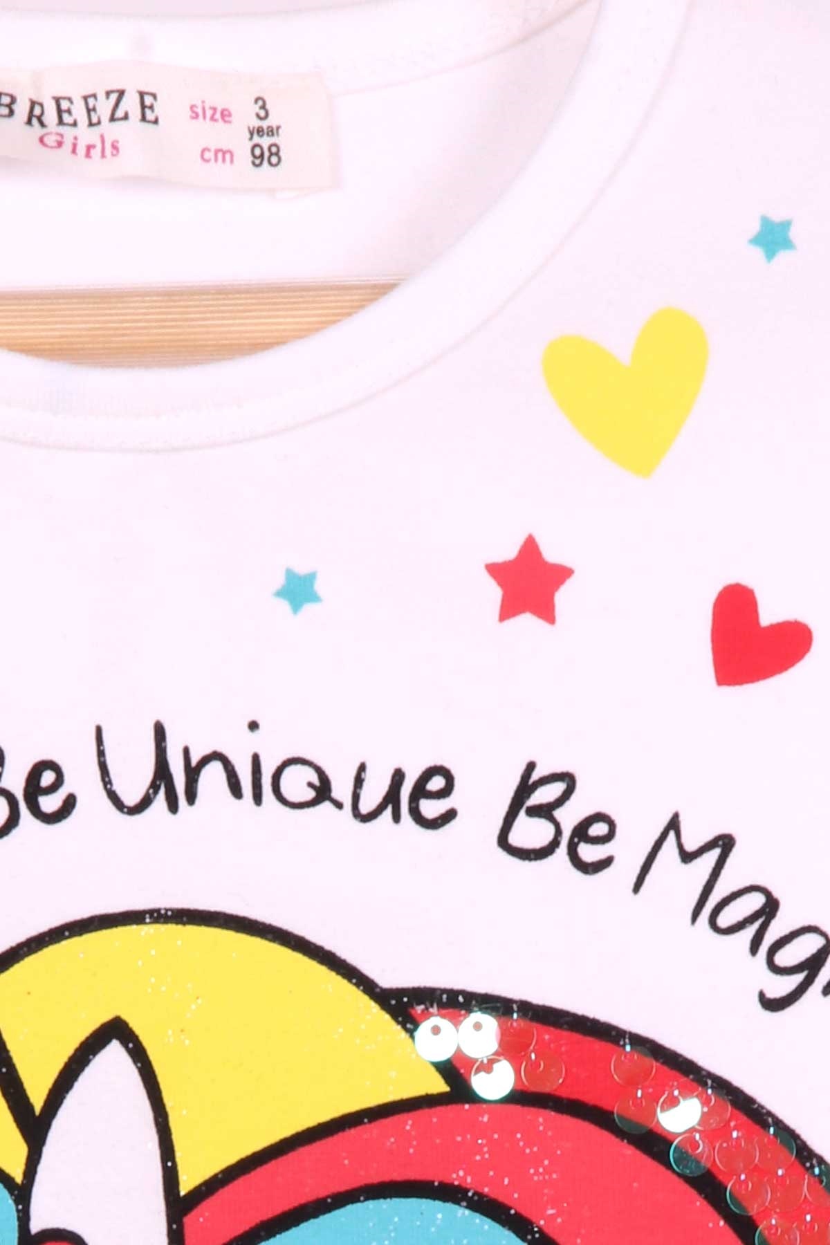 Breeze Kız Çocuk Taytlı Takım Pullu Simli Unicorn Ekru (3-8 Yaş)