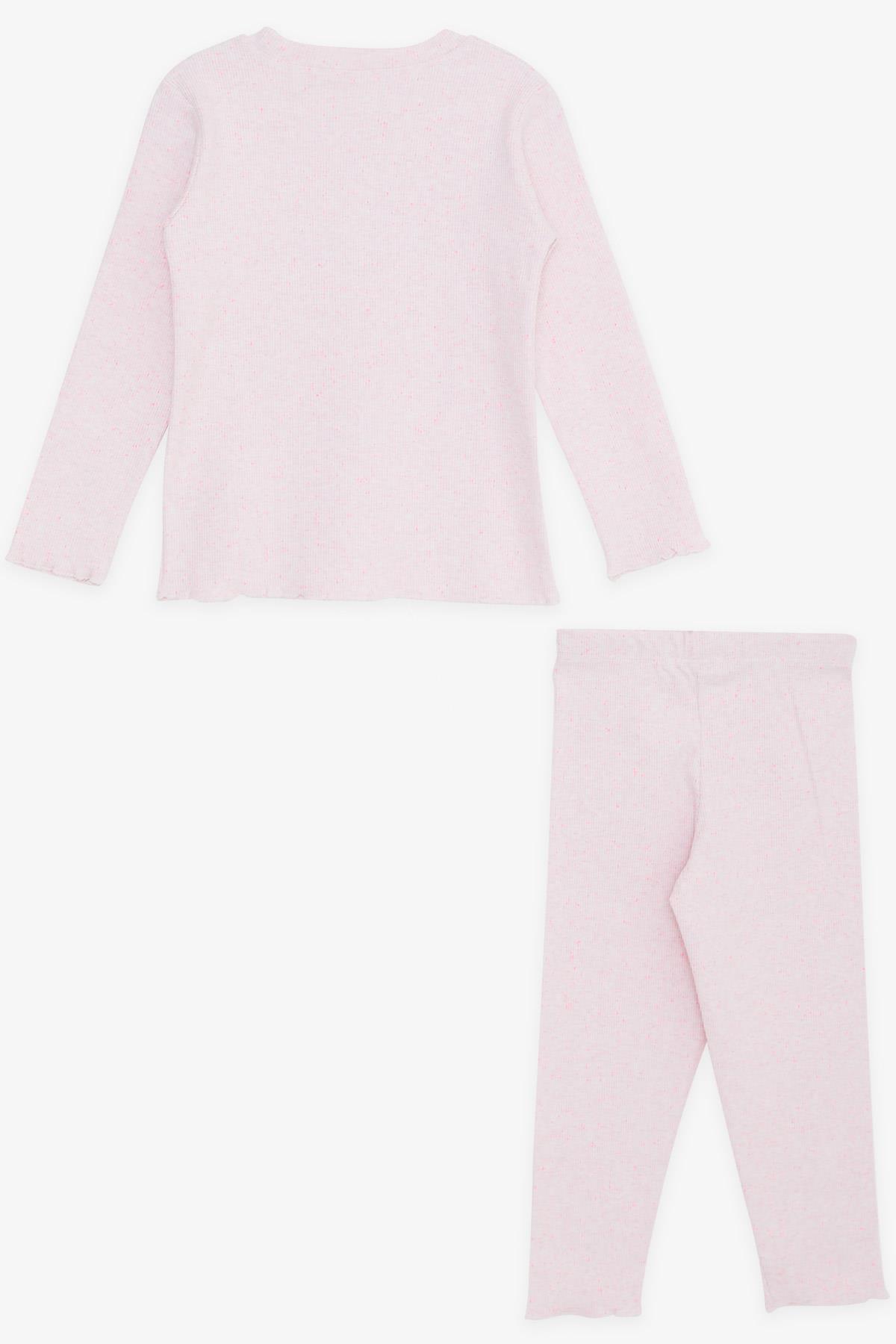 Breeze Kız Çocuk Taytlı Takım Pullu Yazı Nakışlı Pembe Melanj (1.5-5 Yaş)