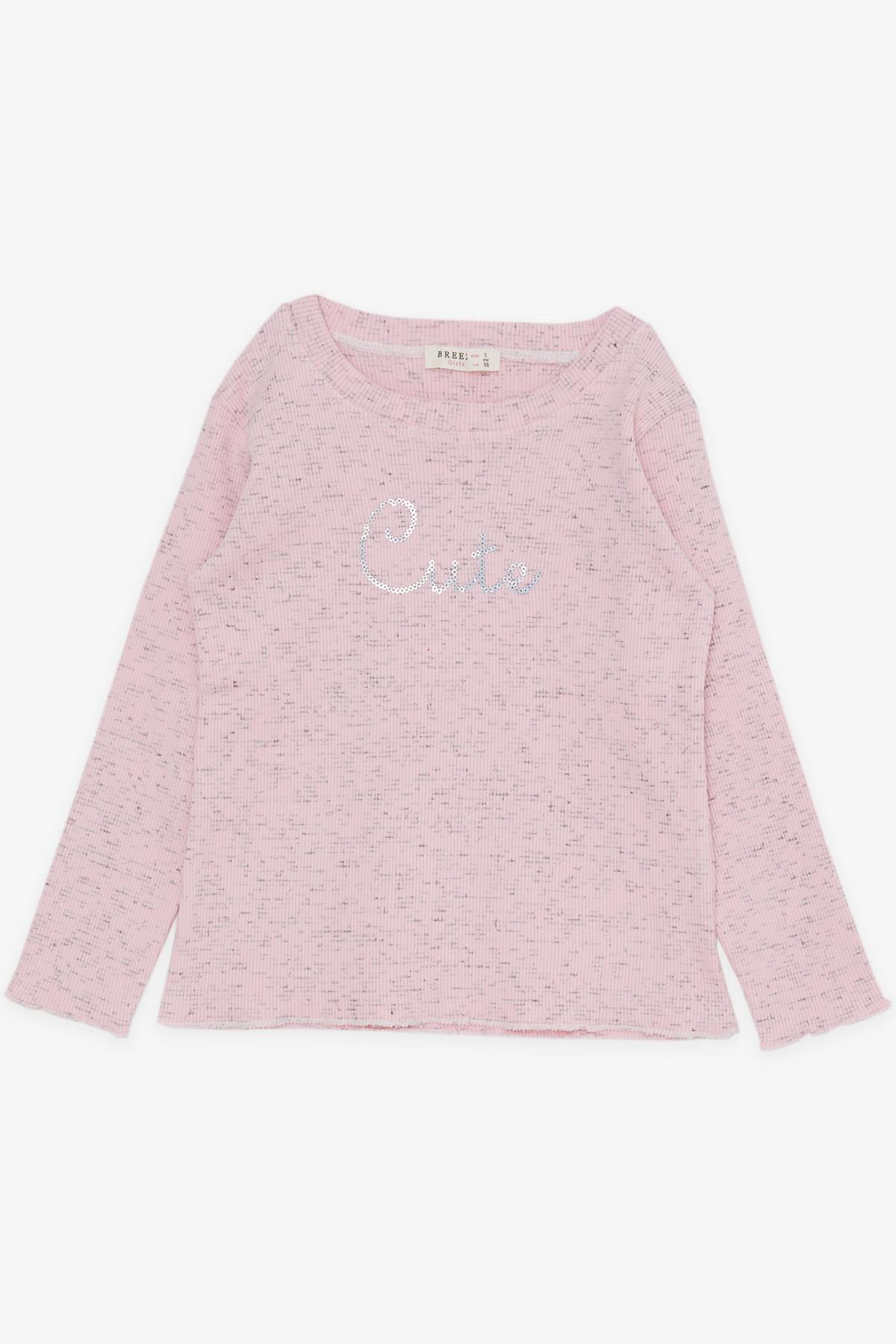 Breeze Kız Çocuk Taytlı Takım Pullu Yazı Nakışlı Pembe (1.5-5 Yaş)