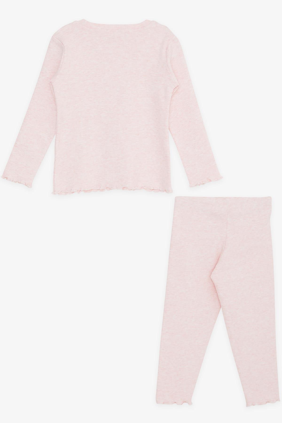 Breeze Kız Çocuk Taytlı Takım Pullu Yazı Nakışlı Pembe Melanj (1.5-5 Yaş)