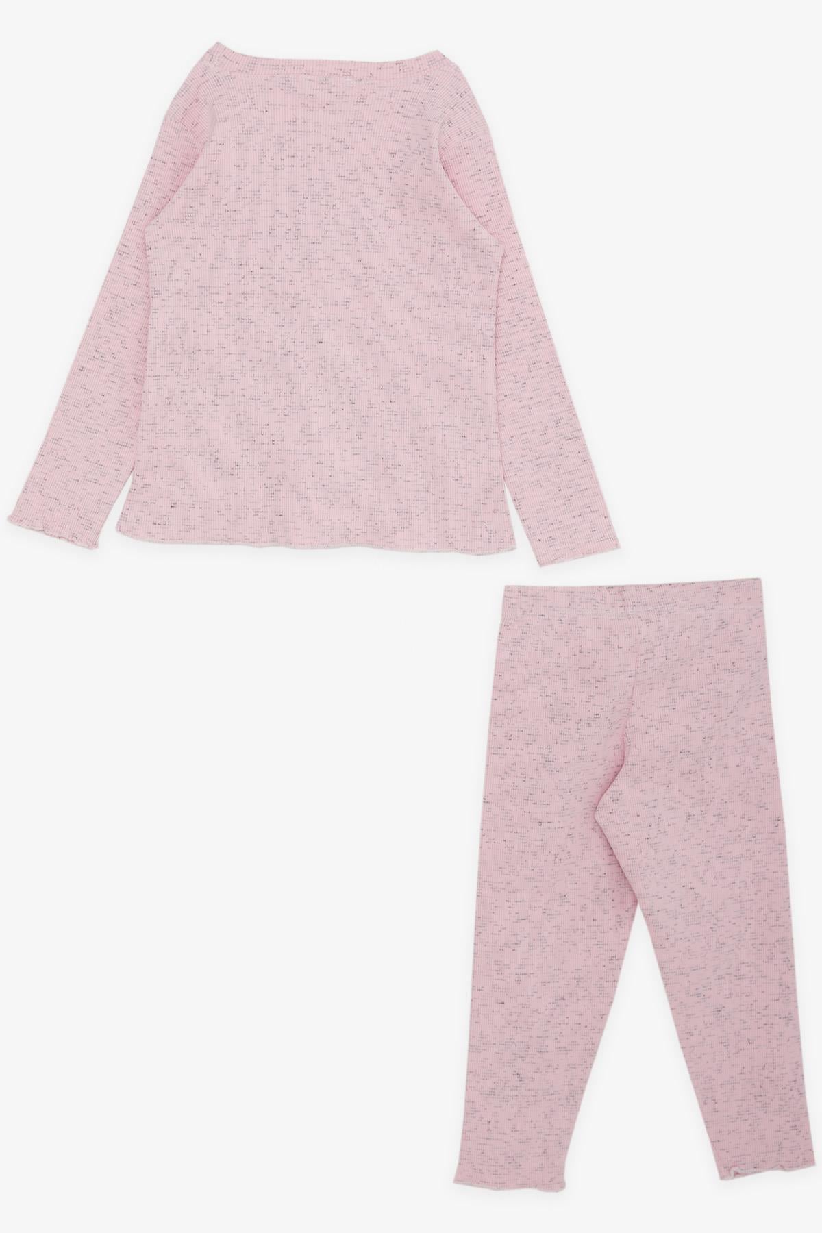 Breeze Kız Çocuk Taytlı Takım Pullu Yazı Nakışlı Pembe (1.5-5 Yaş)