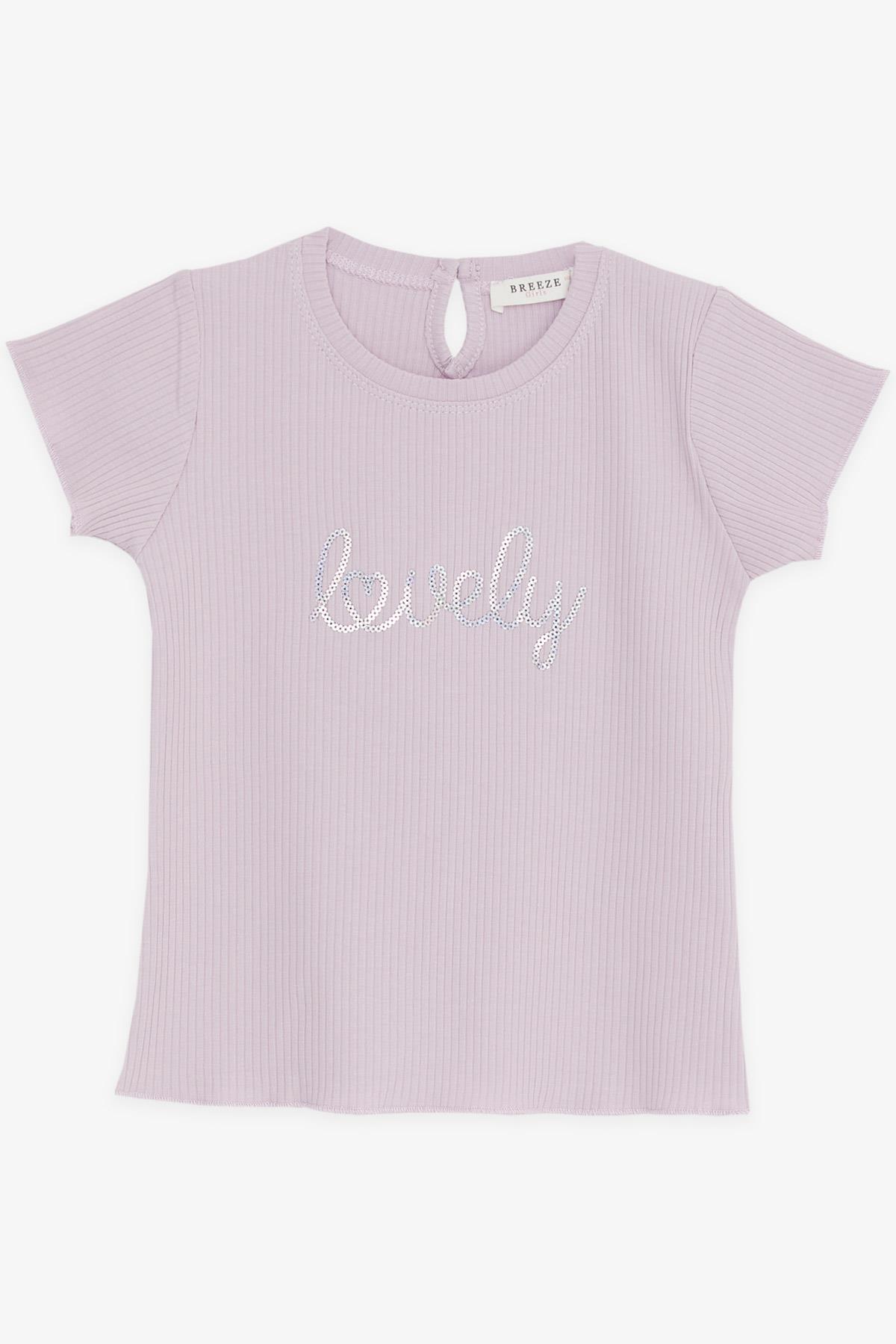 Breeze Kız Çocuk Taytlı Takım Pullu Yazı Baskılı Lila (1-4 Yaş)