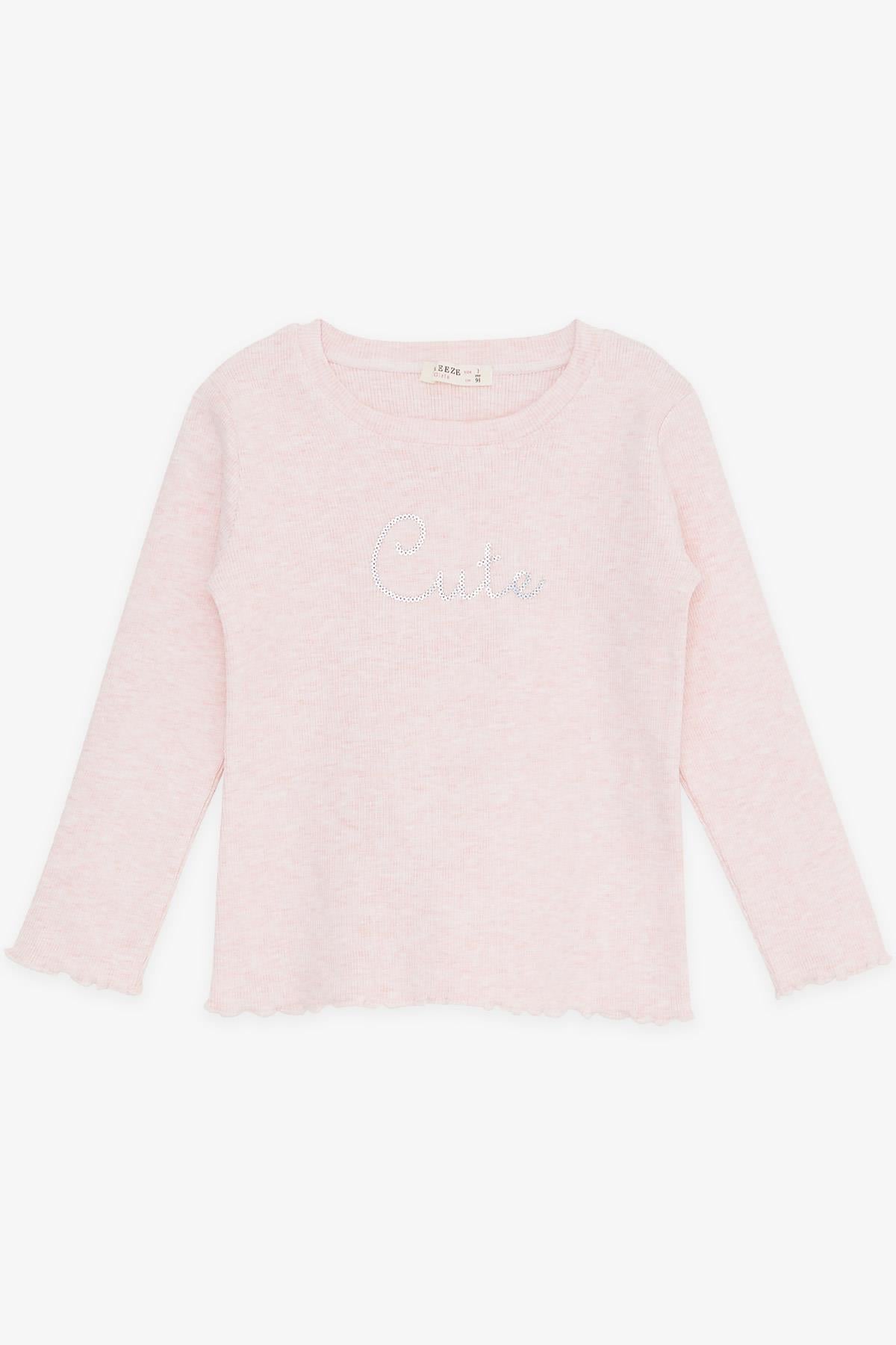Breeze Kız Çocuk Taytlı Takım Pullu Yazı Nakışlı Pembe Melanj (1.5-5 Yaş)