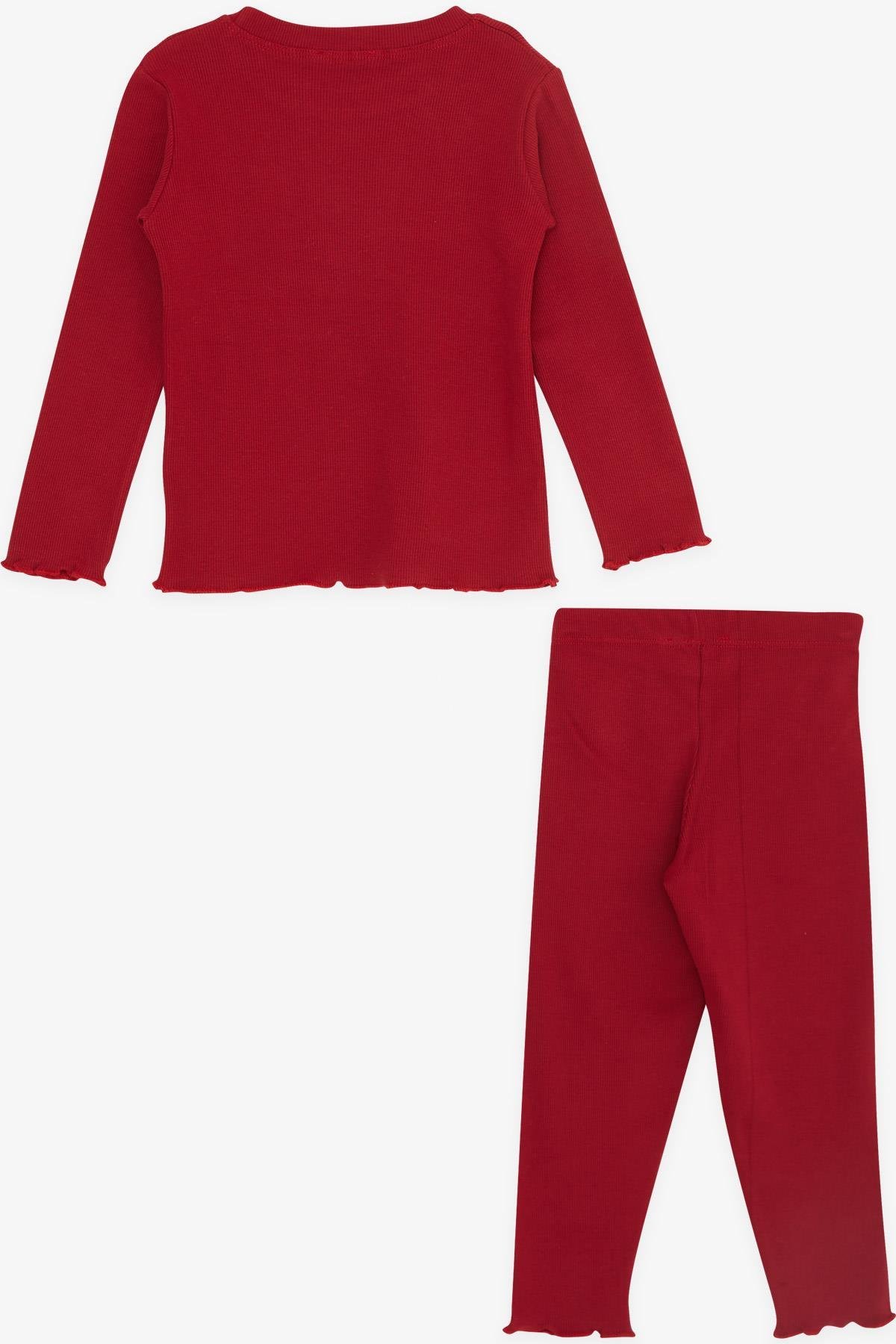 Breeze Kız Çocuk Taytlı Takım Pullu Yazı Nakışlı Bordo (1.5-5 Yaş)