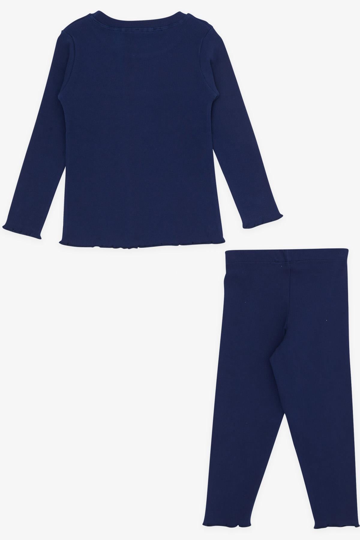 Breeze Kız Çocuk Taytlı Takım Pullu Yazı Nakışlı Lacivert (1.5-5 Yaş)