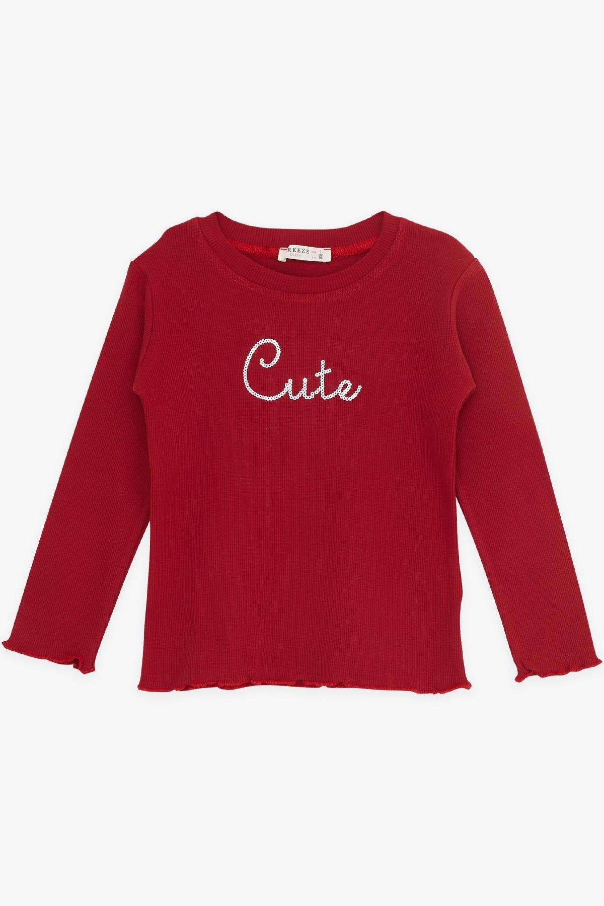 Breeze Kız Çocuk Taytlı Takım Pullu Yazı Nakışlı Bordo (1.5-5 Yaş)