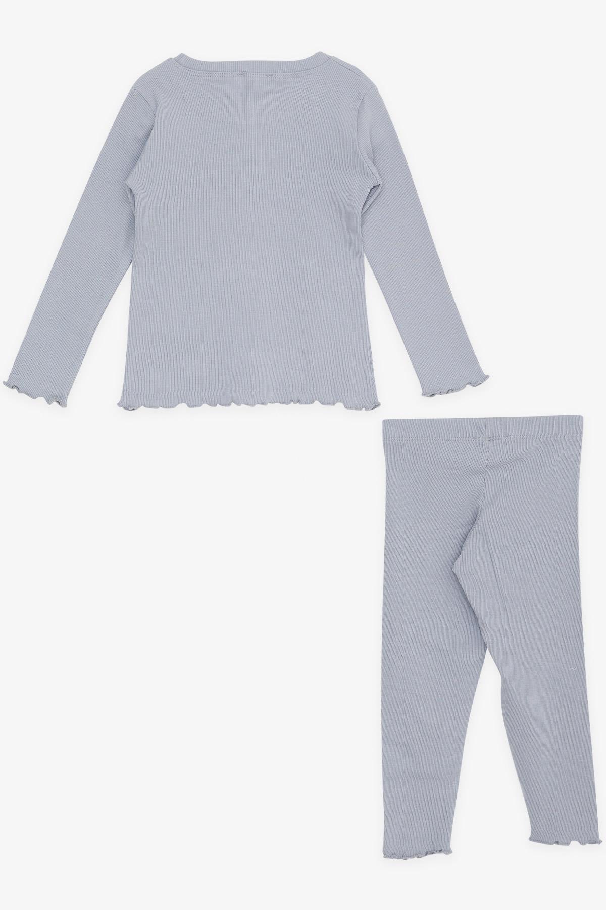 Breeze Kız Çocuk Taytlı Takım Pullu Yazı Nakışlı Gri (1.5-5 Yaş)