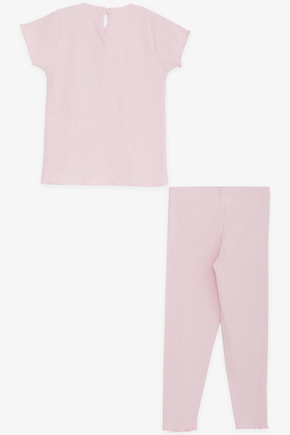 Breeze Kız Çocuk Taytlı Takım Pullu Yazı Baskılı Pembe (1-4 Yaş)