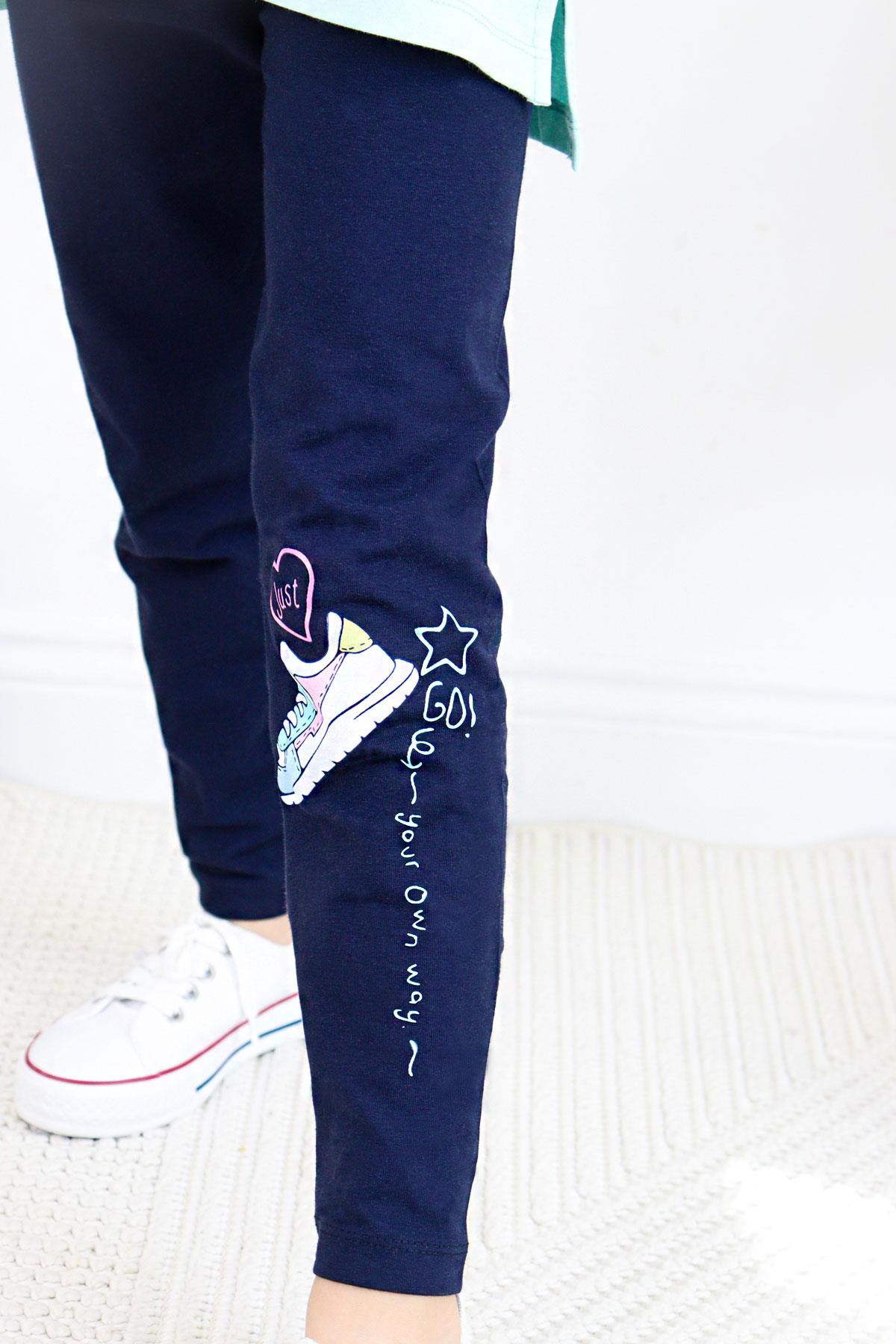 Breeze Kız Çocuk Taytlı Takım Renkli Ayakkabı Baskılı Su Yeşili (5-10 Yaş)