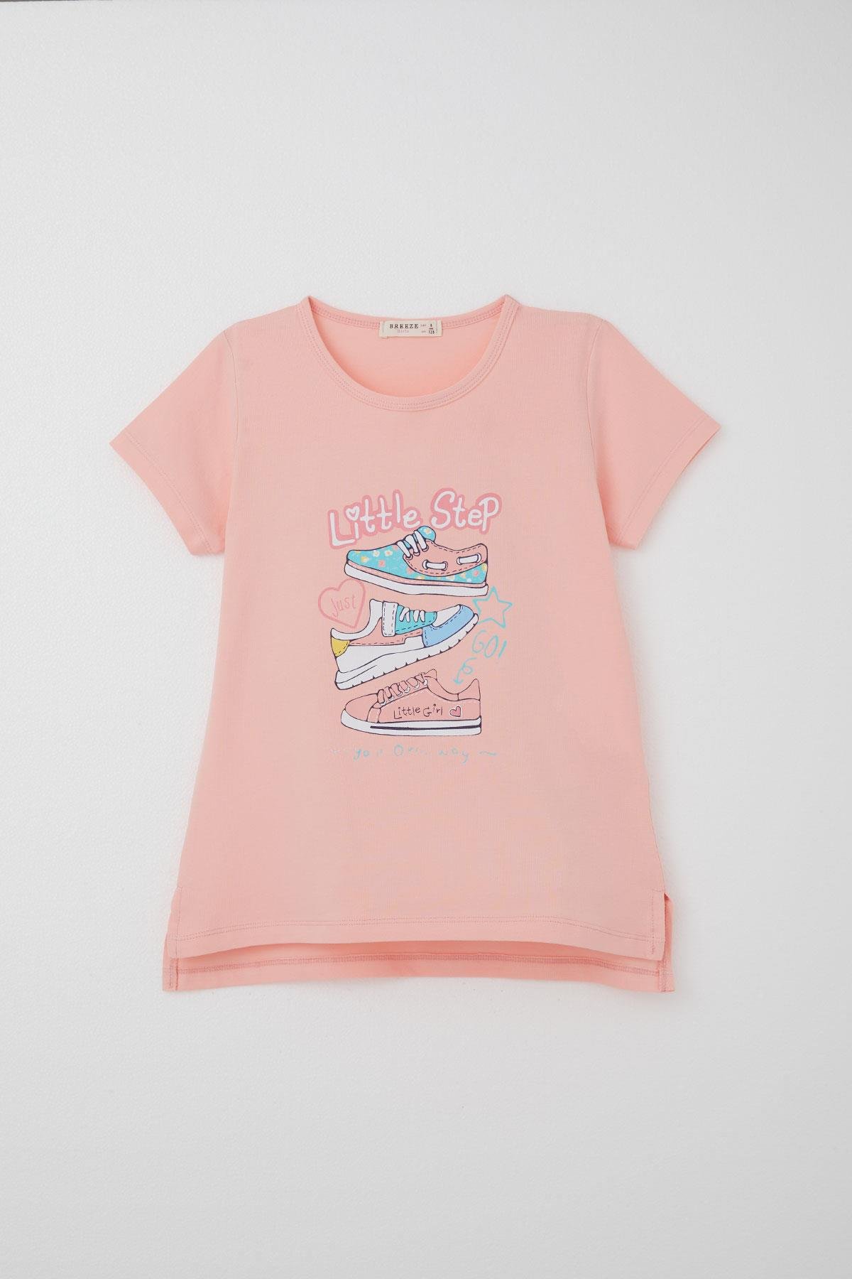 Breeze Kız Çocuk Taytlı Takım Renkli Ayakkabı Baskılı Somon (5-10 Yaş)