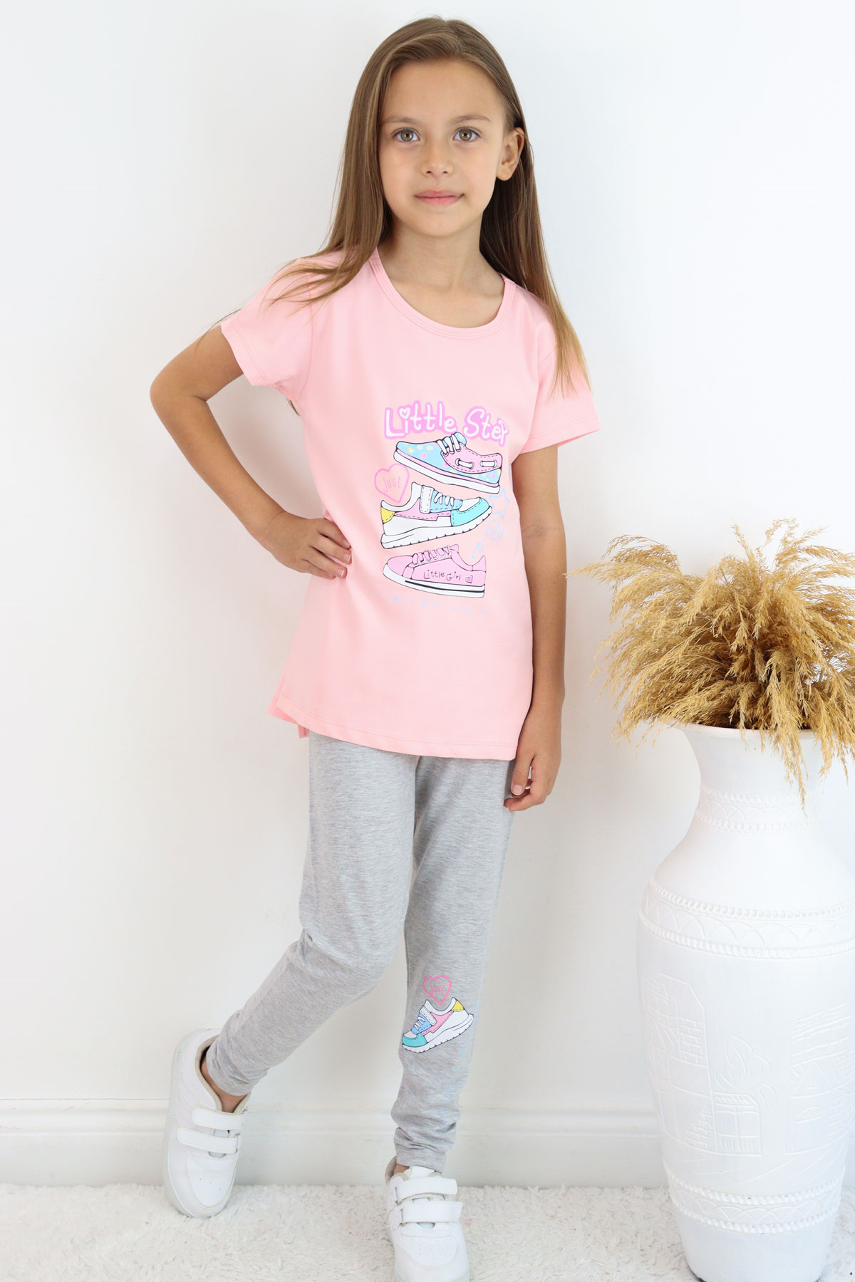 Breeze Kız Çocuk Taytlı Takım Renkli Ayakkabı Baskılı Pembe (5-10 Yaş)