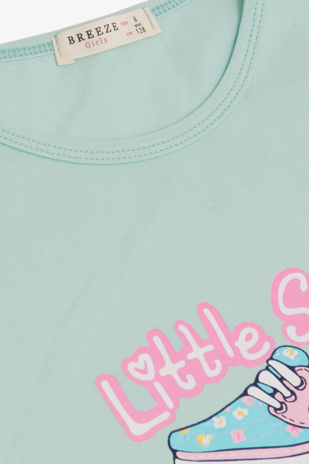 Breeze Kız Çocuk Taytlı Takım Renkli Ayakkabı Baskılı Su Yeşili (5-10 Yaş)