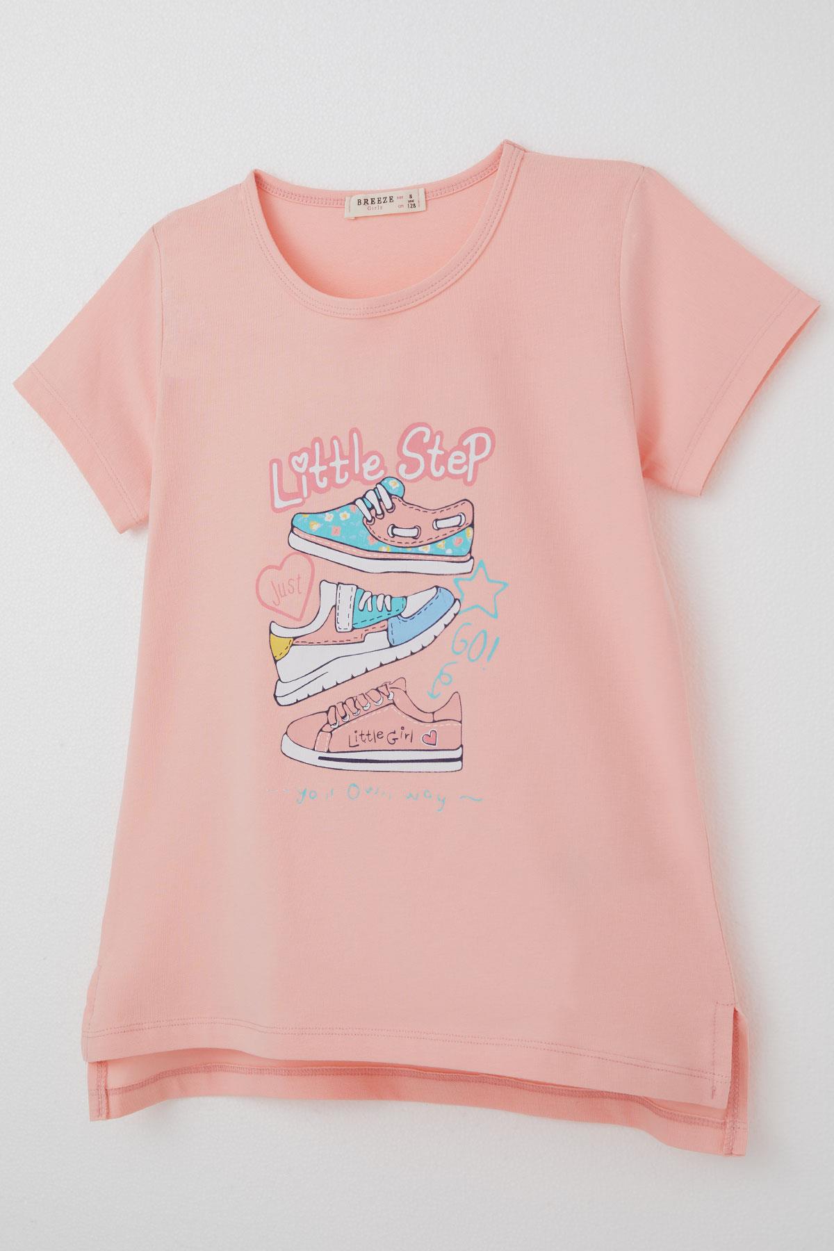 Breeze Kız Çocuk Taytlı Takım Renkli Ayakkabı Baskılı Somon (5-10 Yaş)