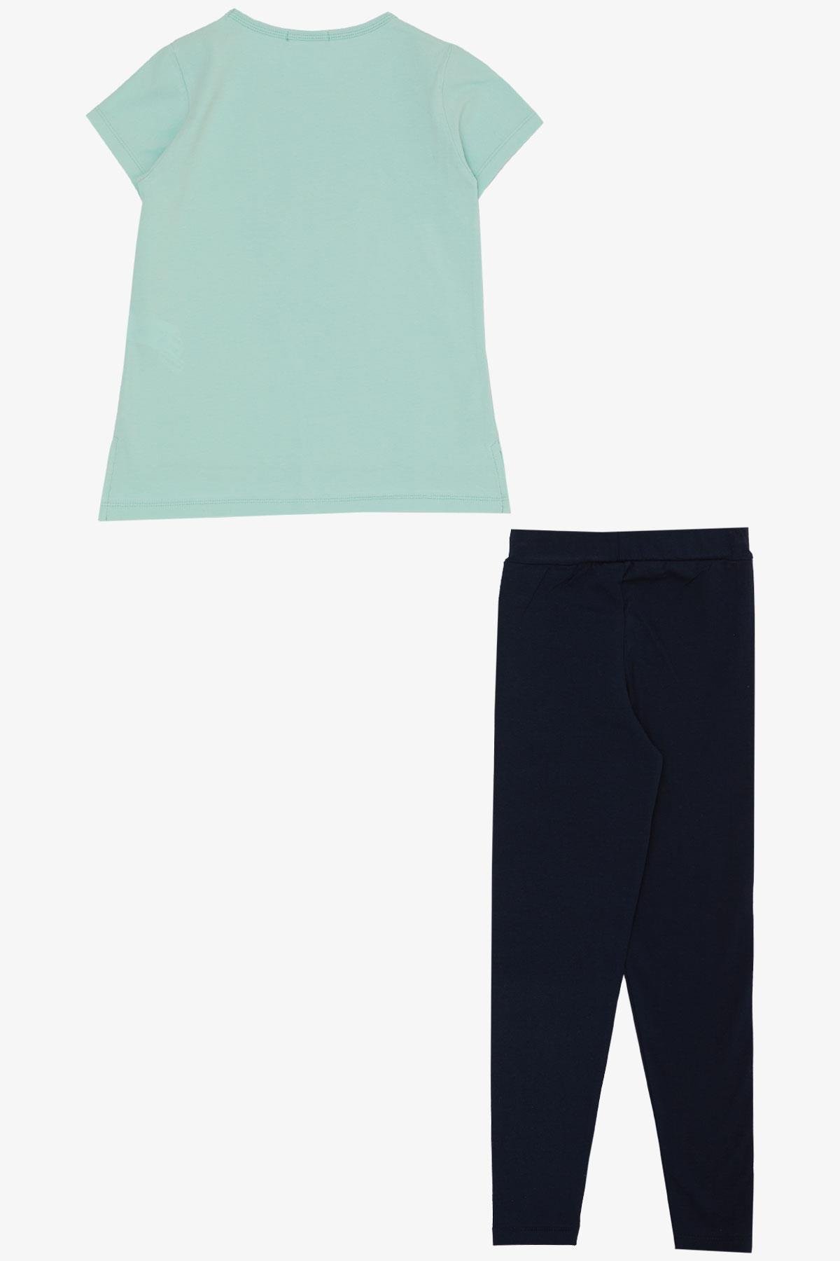 Breeze Kız Çocuk Taytlı Takım Renkli Ayakkabı Baskılı Su Yeşili (5-10 Yaş)