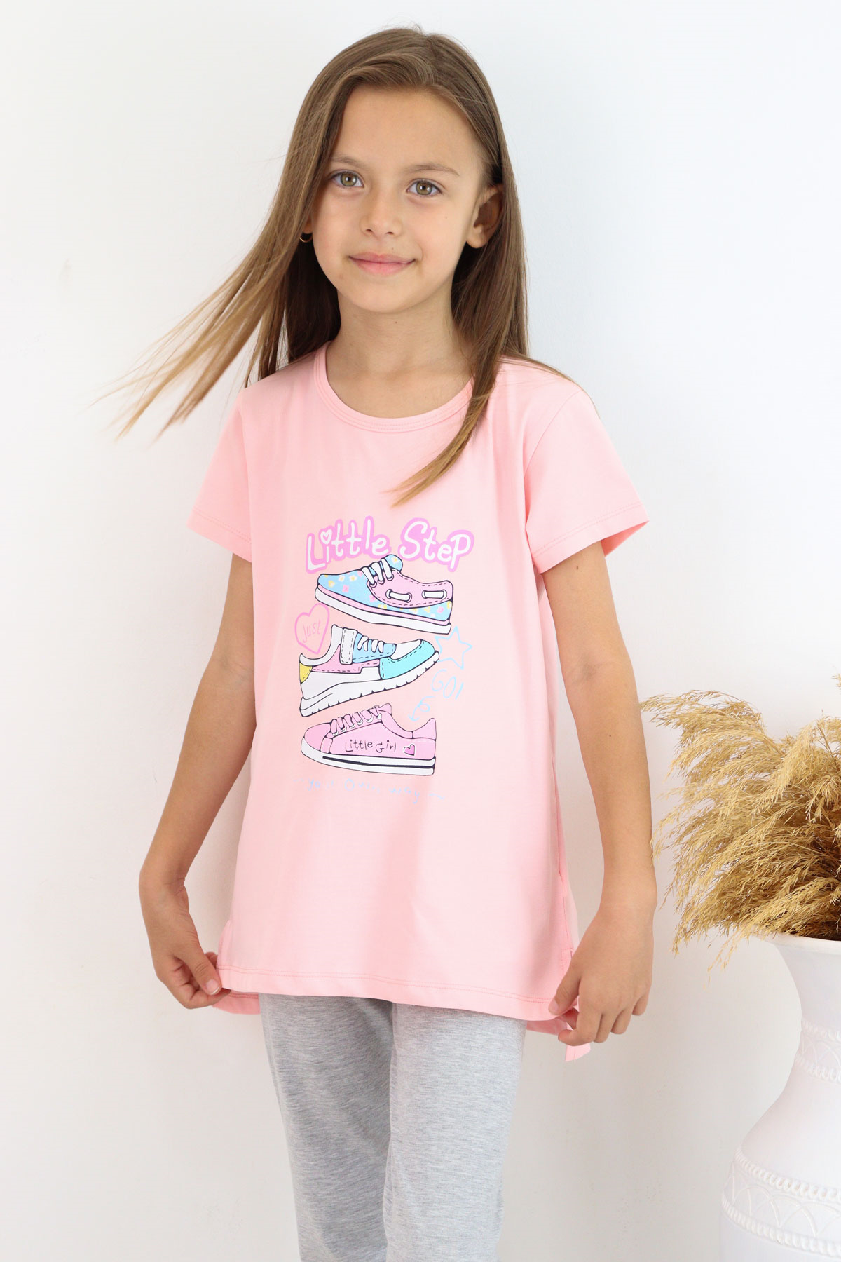 Breeze Kız Çocuk Taytlı Takım Renkli Ayakkabı Baskılı Pembe (5-10 Yaş)