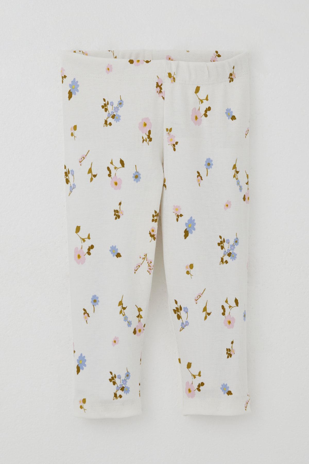 Breeze Kız Çocuk Taytlı Takım Renkli Çiçek Desenli Fırfırlı Ekru (2-6 Yaş)