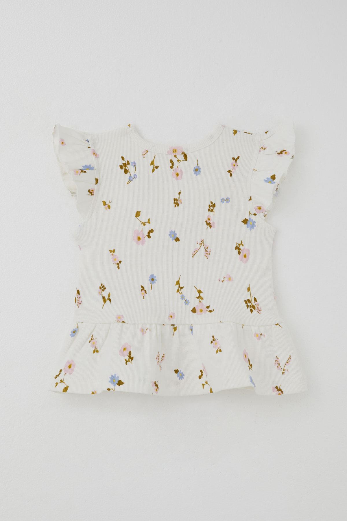 Breeze Kız Çocuk Taytlı Takım Renkli Çiçek Desenli Fırfırlı Ekru (2-6 Yaş)