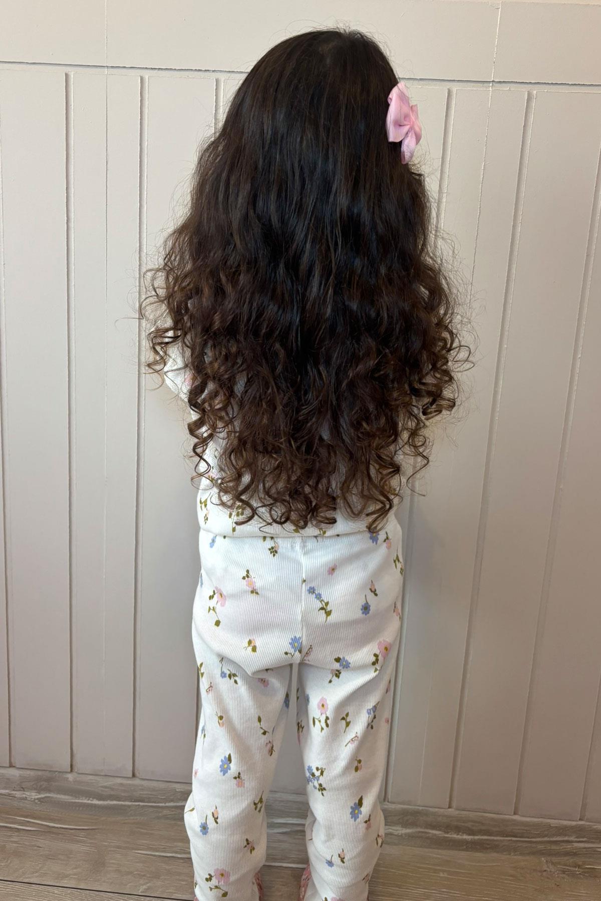 Breeze Kız Çocuk Taytlı Takım Renkli Çiçek Desenli Omuzu Fırfırlı Beyaz (2-6 Yaş)