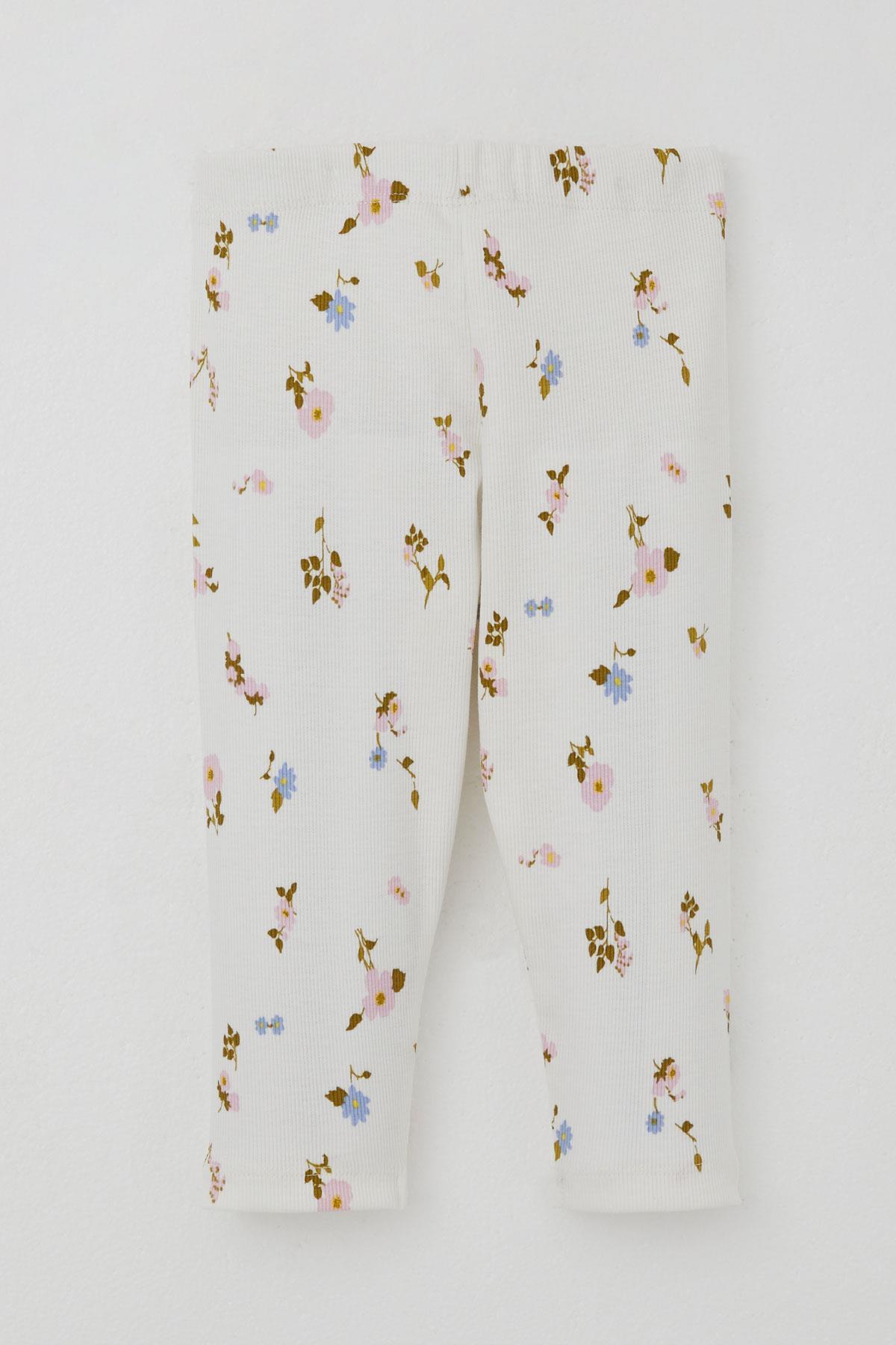 Breeze Kız Çocuk Taytlı Takım Renkli Çiçek Desenli Fırfırlı Ekru (2-6 Yaş)