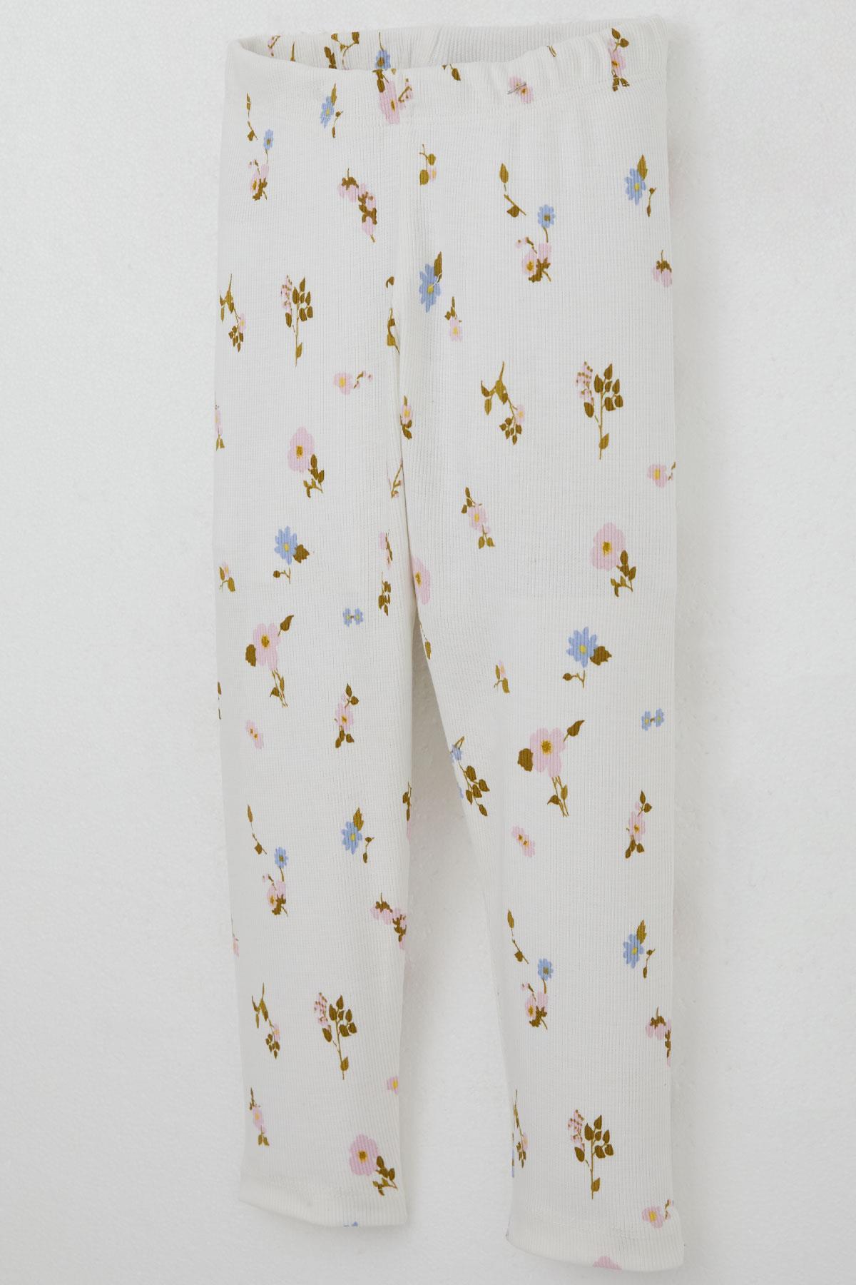 Breeze Kız Çocuk Taytlı Takım Renkli Çiçek Desenli Omuzu Fırfırlı Beyaz (2-6 Yaş)