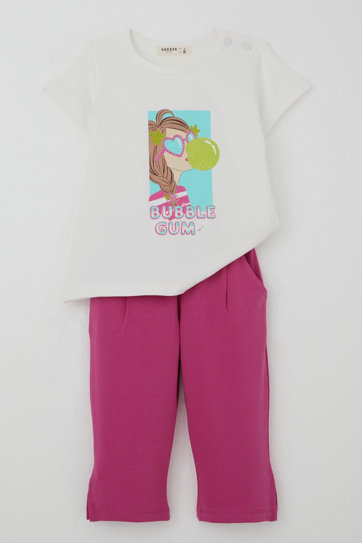 Breeze Kız Çocuk Taytlı Takım Sakız Kraliçesi Kız Baskılı Ekru (1.5-5 Yaş)