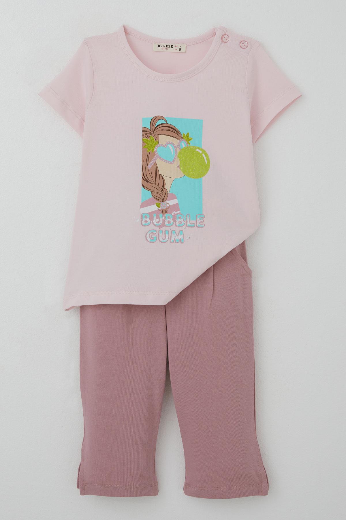 Breeze Kız Çocuk Taytlı Takım Sakız Kraliçesi Kız Baskılı Pembe (1.5-5 Yaş)