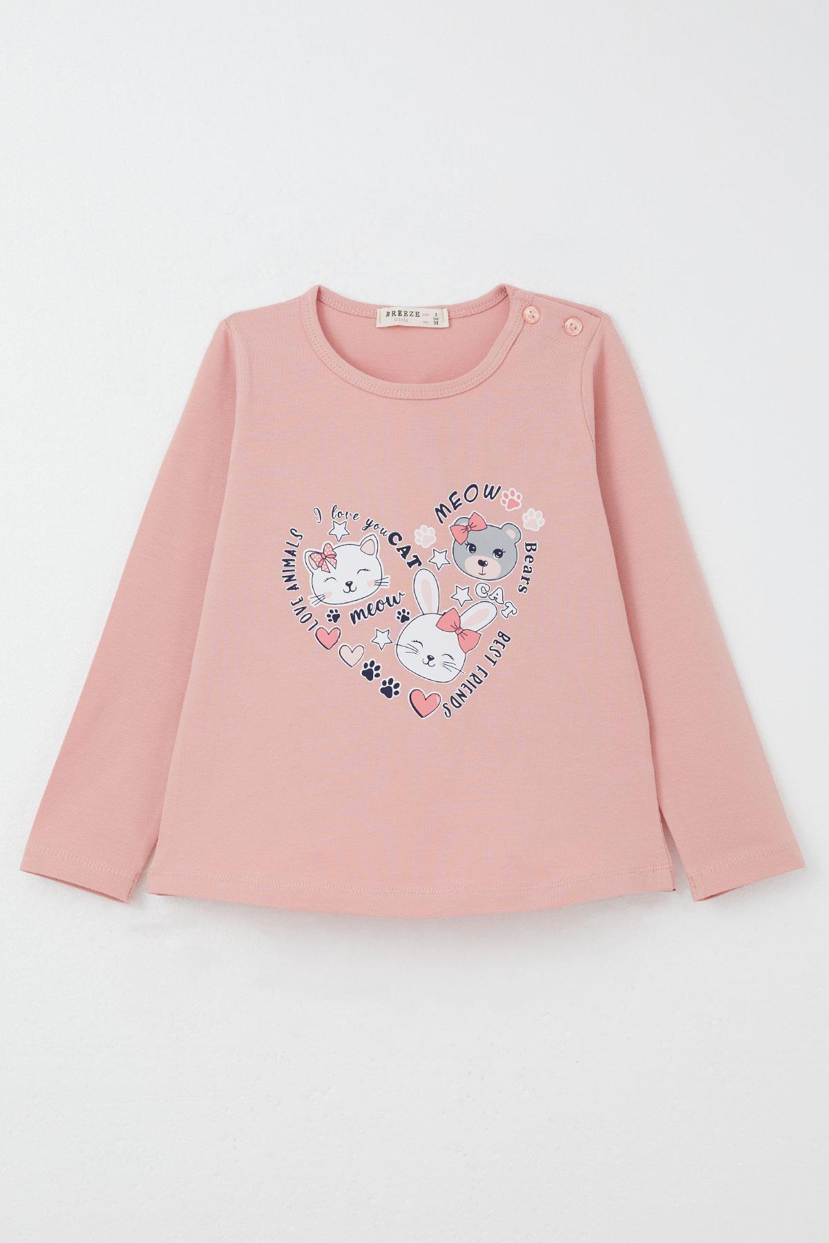 Breeze Kız Çocuk Taytlı Takım Sevgi Temalı Sevimli Hayvancıklar Baskılı Gülkurusu (1-4 Yaş)