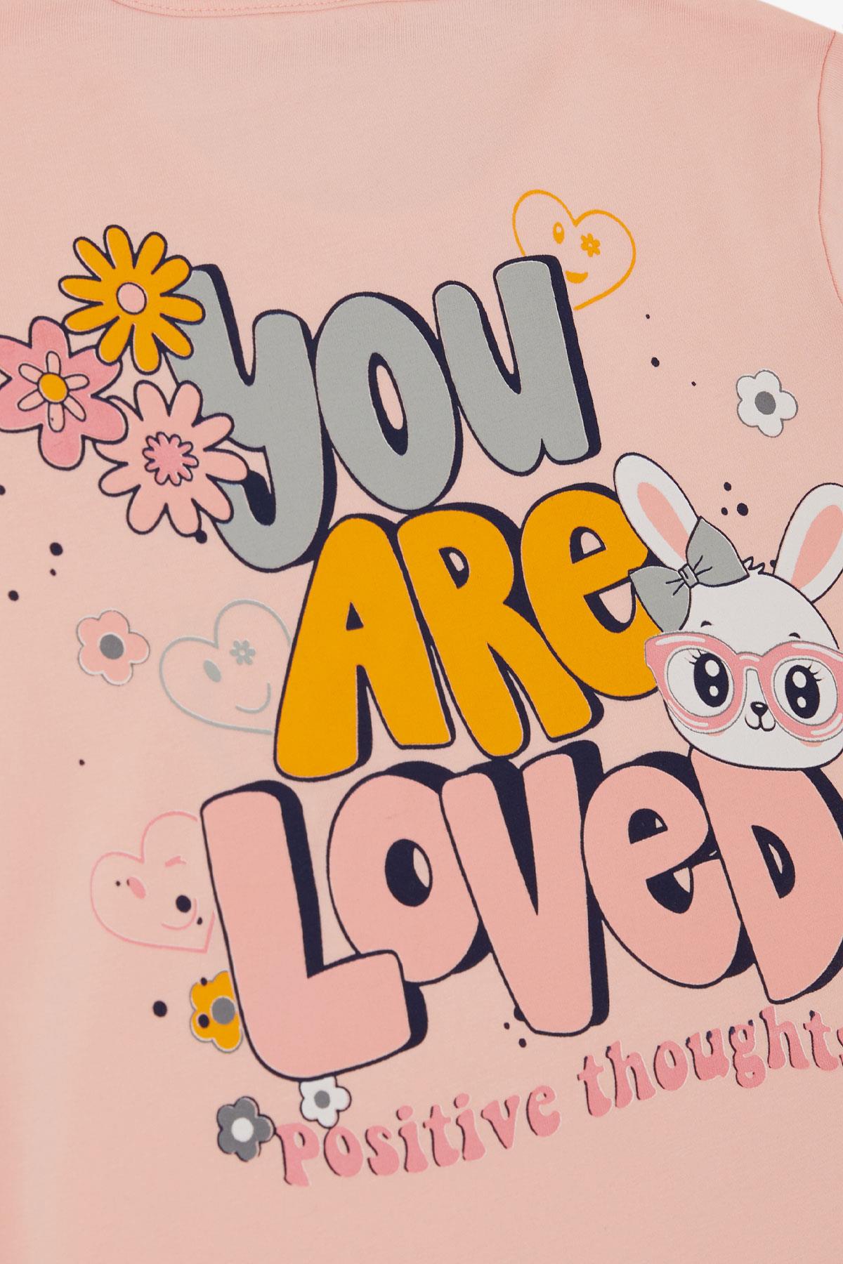 Breeze Kız Çocuk Taytlı Takım Sevgi Temalı Tavşancık Baskılı Somon (4-8 Yaş)