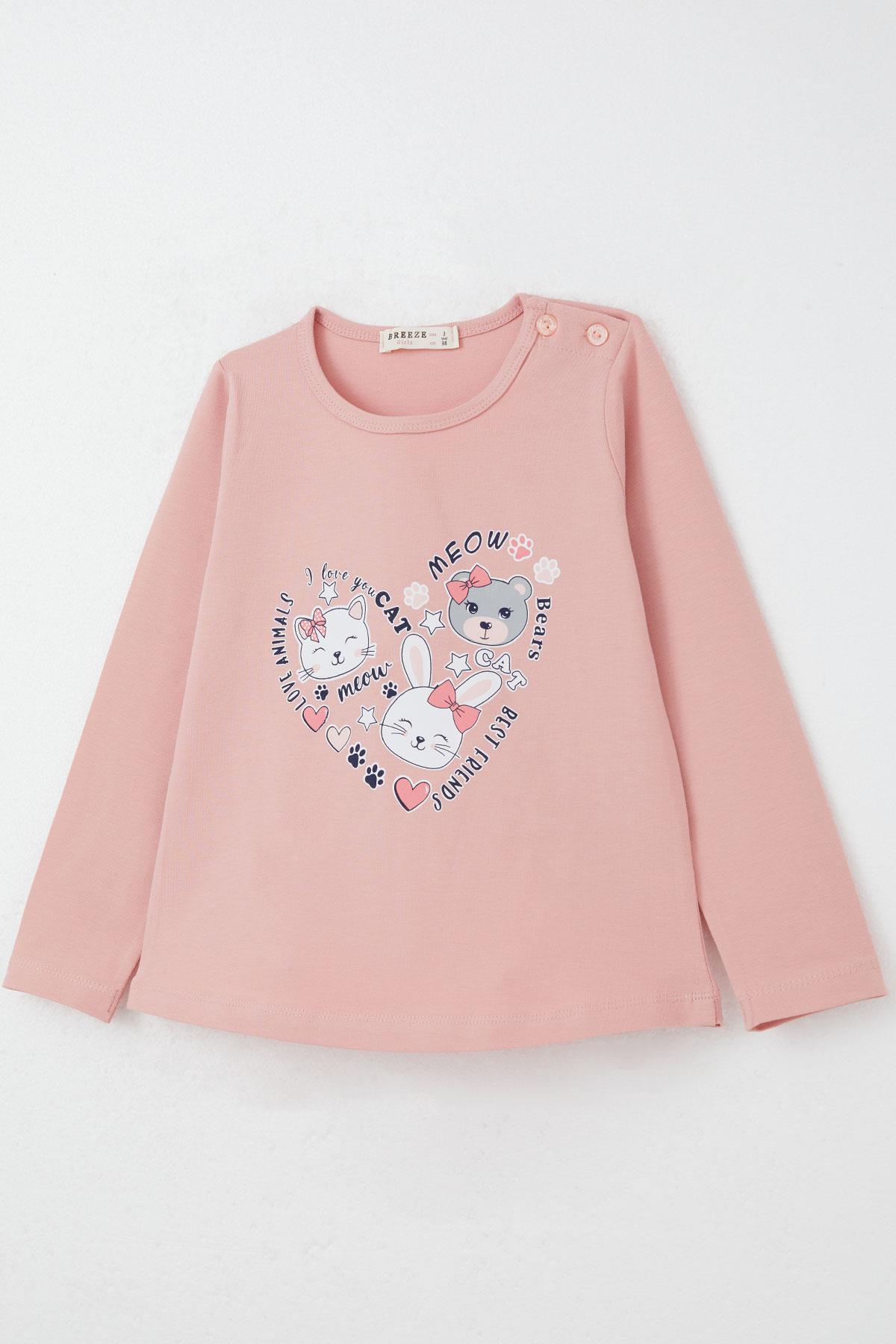 Breeze Kız Çocuk Taytlı Takım Sevgi Temalı Sevimli Hayvancıklar Baskılı Gülkurusu (1-4 Yaş)