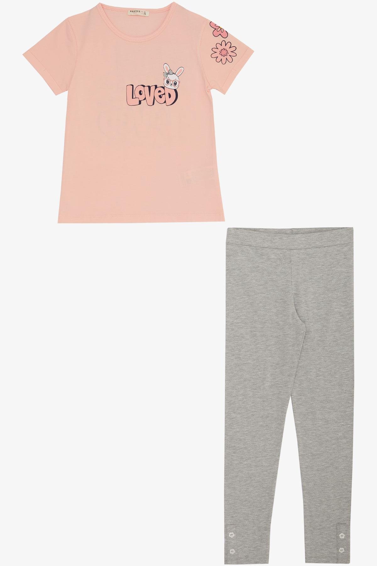 Breeze Kız Çocuk Taytlı Takım Sevgi Temalı Tavşancık Baskılı Somon (4-8 Yaş)