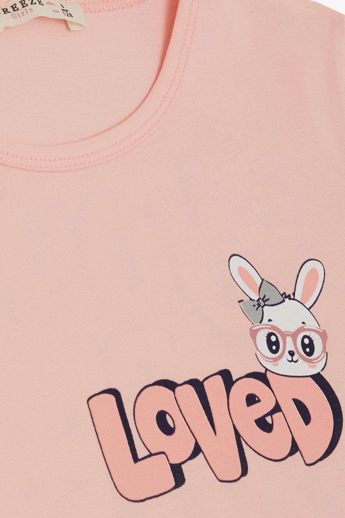 Breeze Kız Çocuk Taytlı Takım Sevgi Temalı Tavşancık Baskılı Somon (4-8 Yaş)