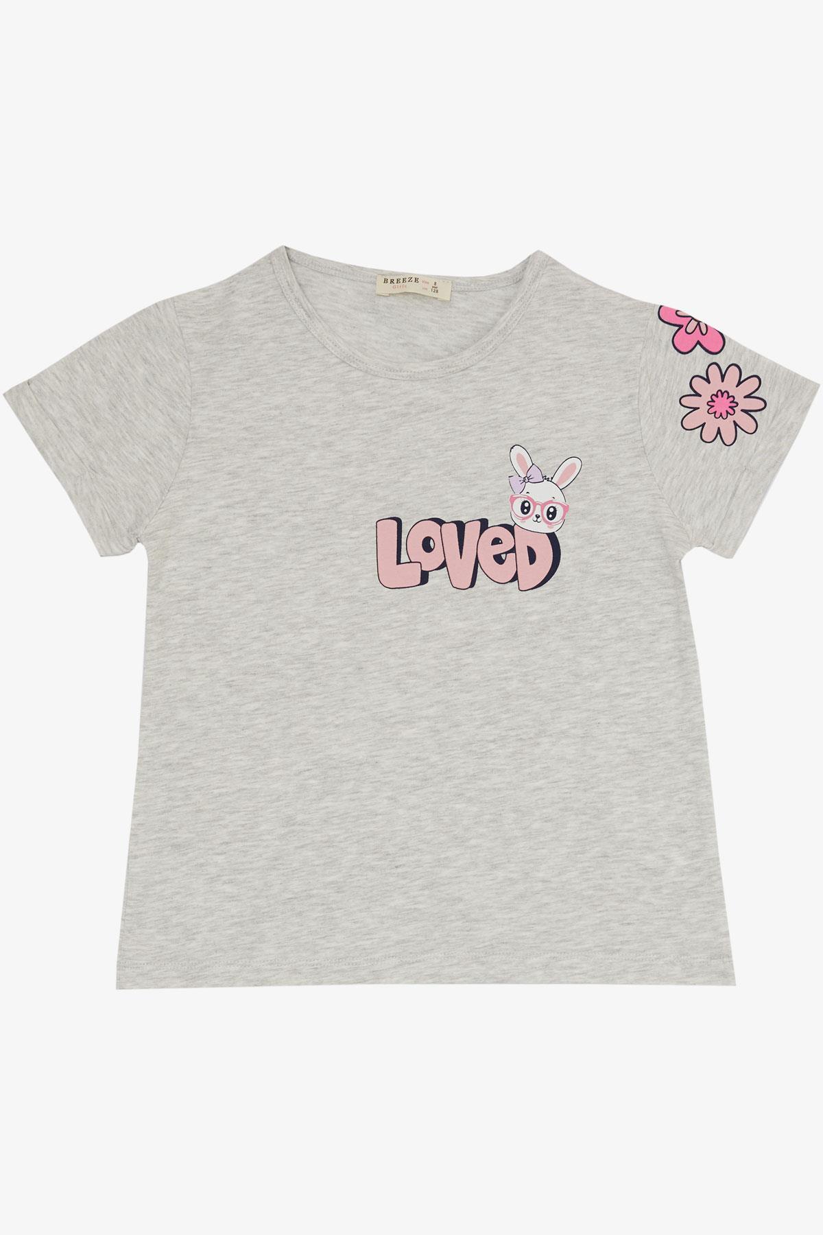 Breeze Kız Çocuk Taytlı Takım Sevgi Temalı Tavşancık Baskılı Açık Gri Melanj (4-8 Yaş)