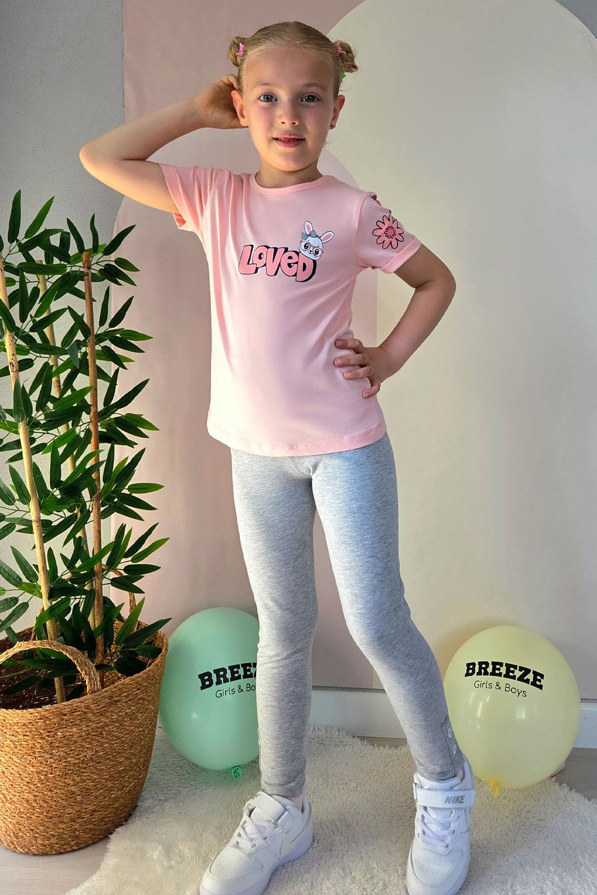 Breeze Kız Çocuk Taytlı Takım Sevgi Temalı Tavşancık Baskılı Somon (4-8 Yaş)