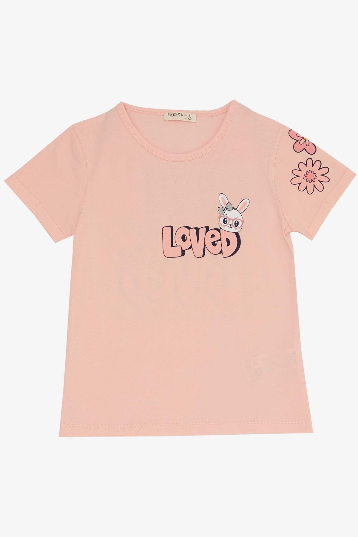 Breeze Kız Çocuk Taytlı Takım Sevgi Temalı Tavşancık Baskılı Somon (4-8 Yaş)