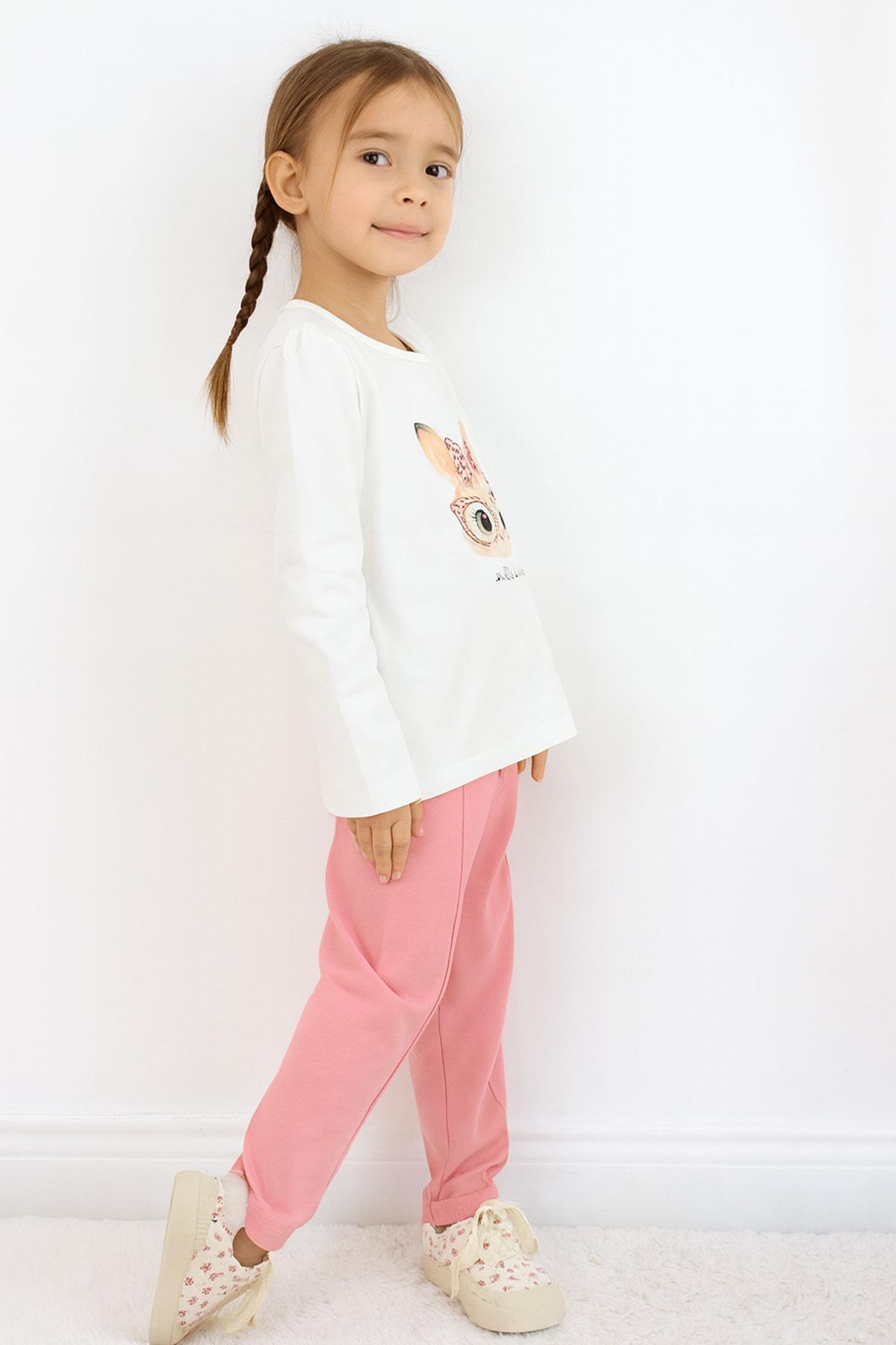 Breeze Kız Çocuk Taytlı Takım Sevimli Gözlüklü Tavşancık Ekru (2-6 Yaş)