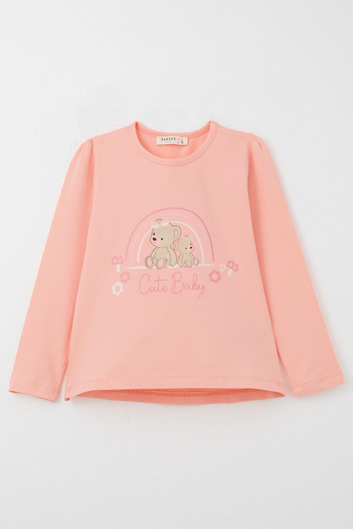 Breeze Kız Çocuk Taytlı Takım Sevimli Bebek Ayıcıklar Baskılı Somon (1-4 Yaş)