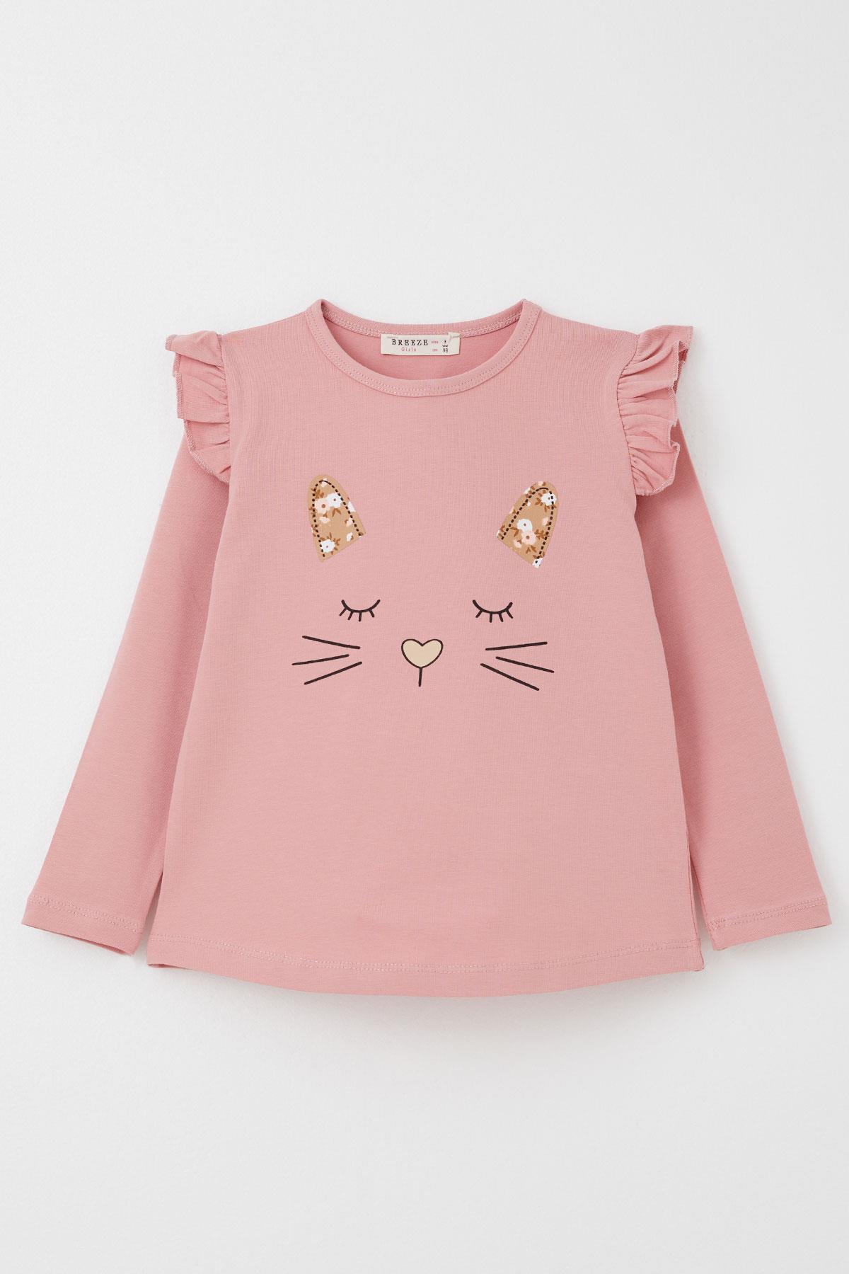 Breeze Kız Çocuk Taytlı Takım Sevimli Hayvancık Baskılı Çiçekli Gülkurusu (1.5-5 Yaş)