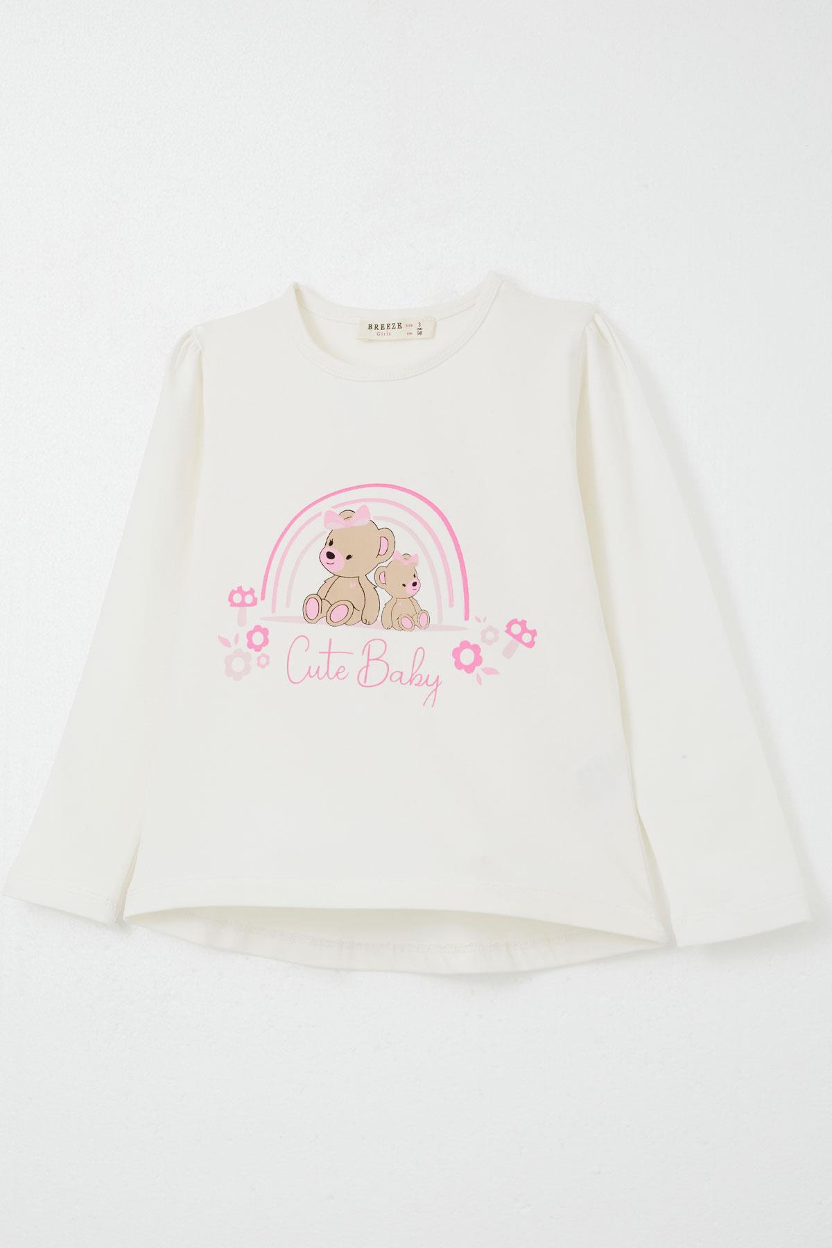 Breeze Kız Çocuk Taytlı Takım Sevimli Bebek Ayıcıklar Baskılı Ekru (1-4 Yaş)