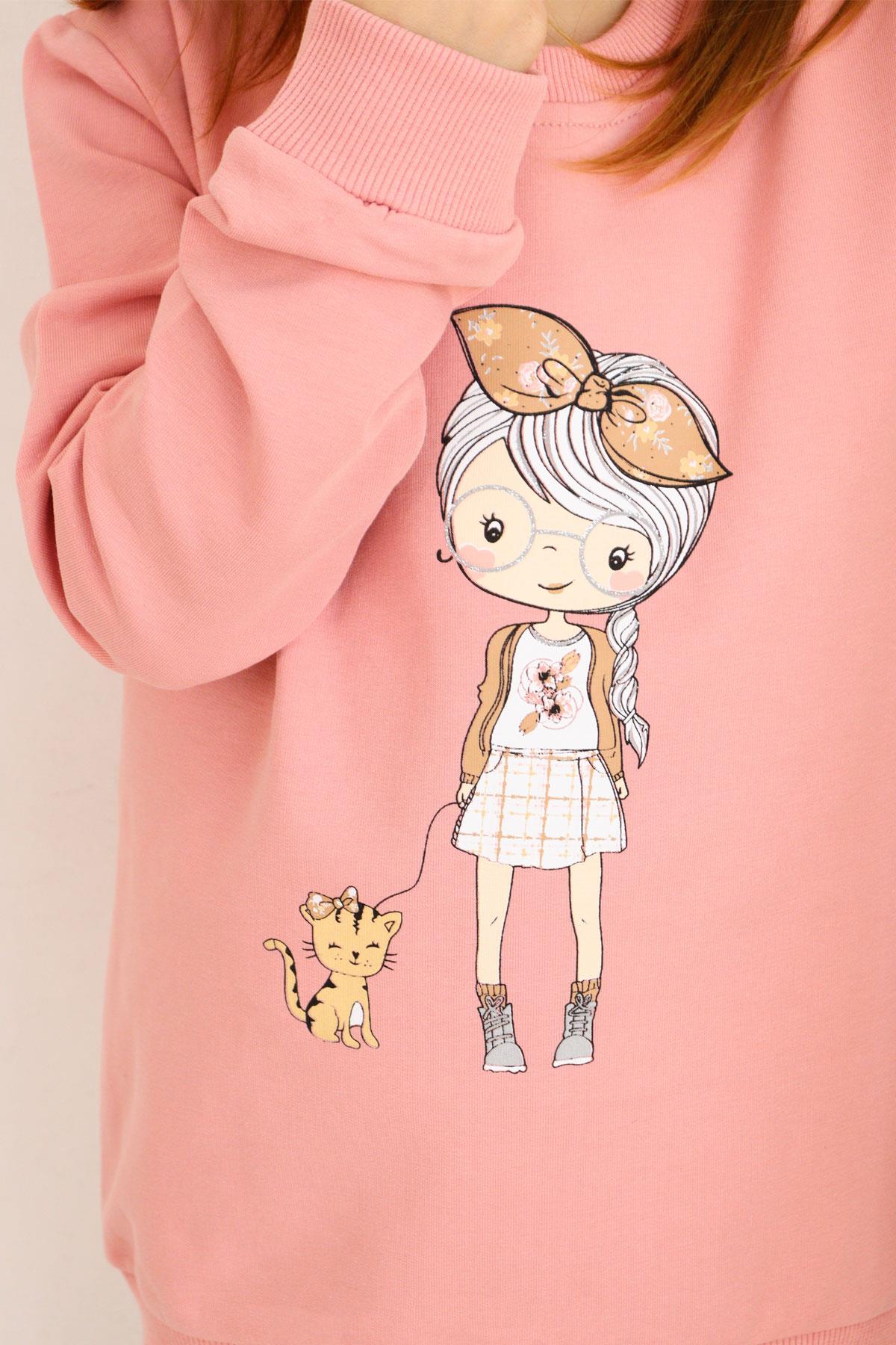 Breeze Kız Çocuk Taytlı Takım Sevimli Kız Baskılı Çiçekli Gülkurusu (2-6 Yaş)