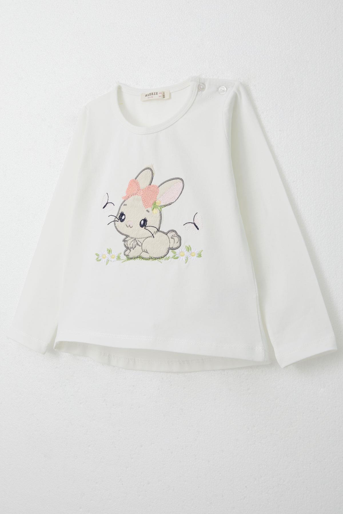 Breeze Kız Çocuk Taytlı Takım Sevimli Tavşancık Nakışlı Ekru (1-4 Yaş)