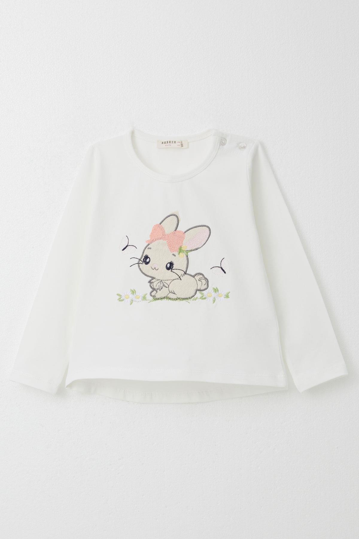Breeze Kız Çocuk Taytlı Takım Sevimli Tavşancık Nakışlı Ekru (1-4 Yaş)
