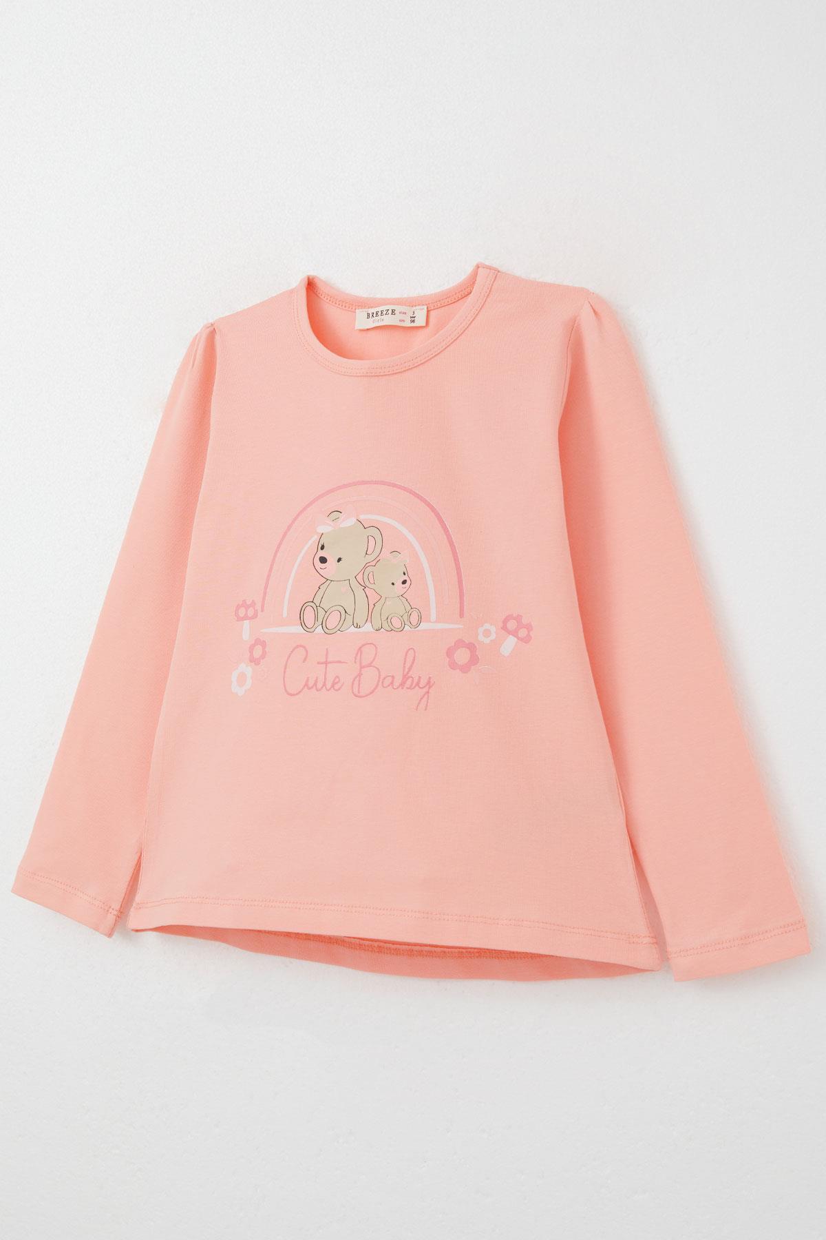 Breeze Kız Çocuk Taytlı Takım Sevimli Bebek Ayıcıklar Baskılı Somon (1-4 Yaş)